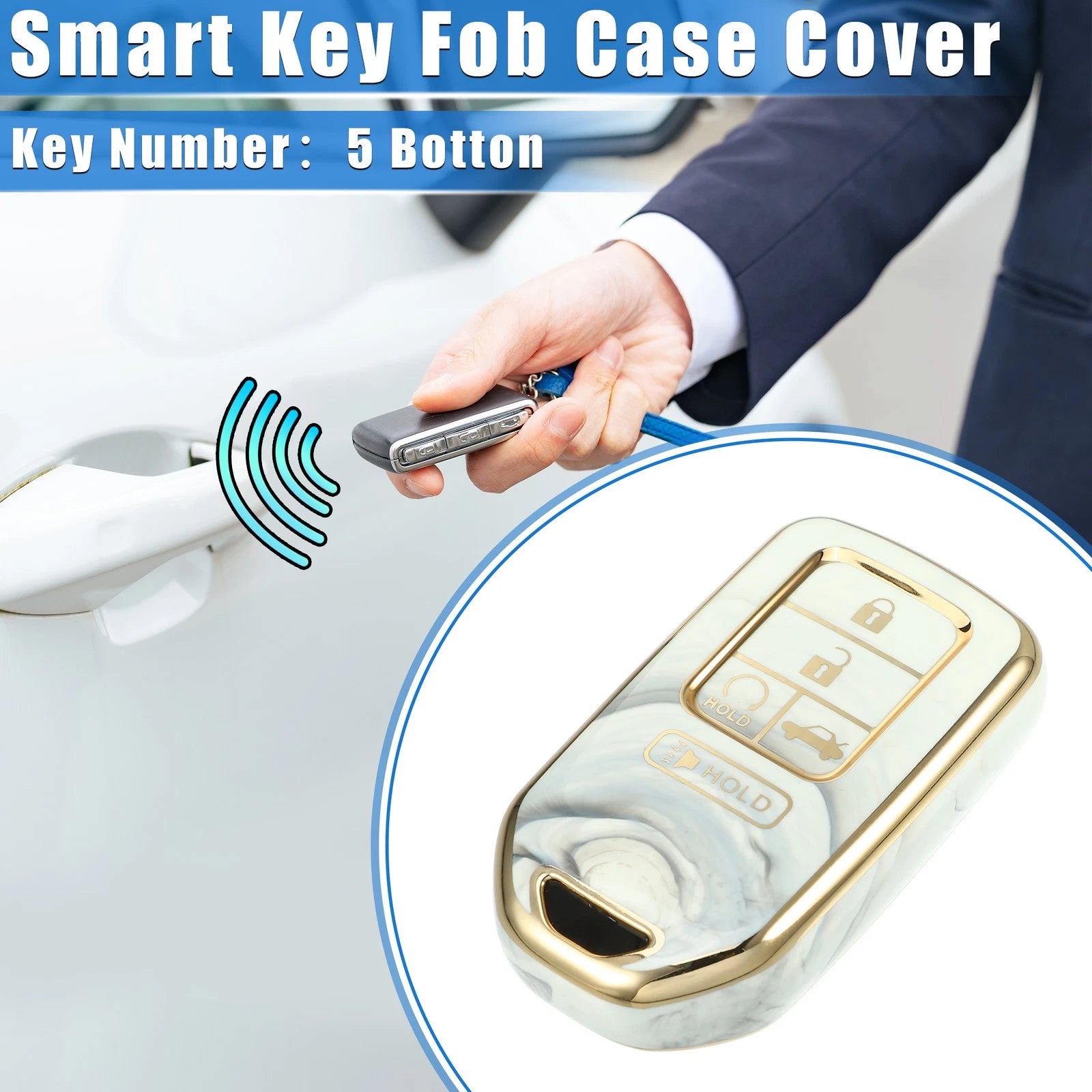 Key Fob Cover for Honda Accord (2018–2023) 5 Button TPU Gray Porcelain Pattern