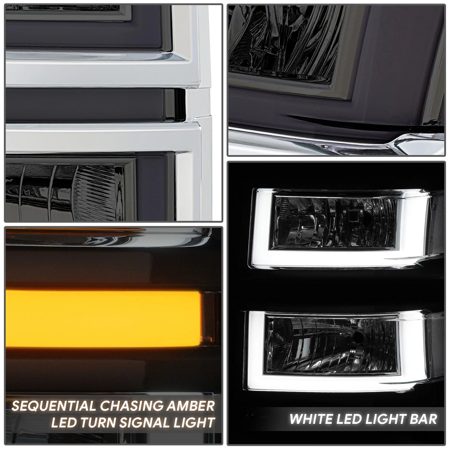 Smoked/Clear U-LED DRL Sequential Headlights for Chevrolet Silverado 1500 (2014–2015)