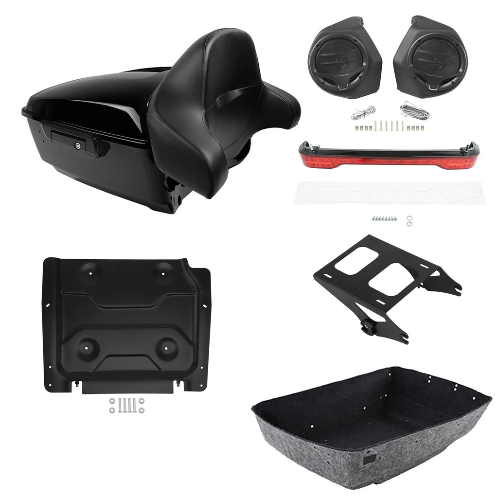 Backrest Speakers Light Mount Rack Plate for Harley Touring (2014–2023)