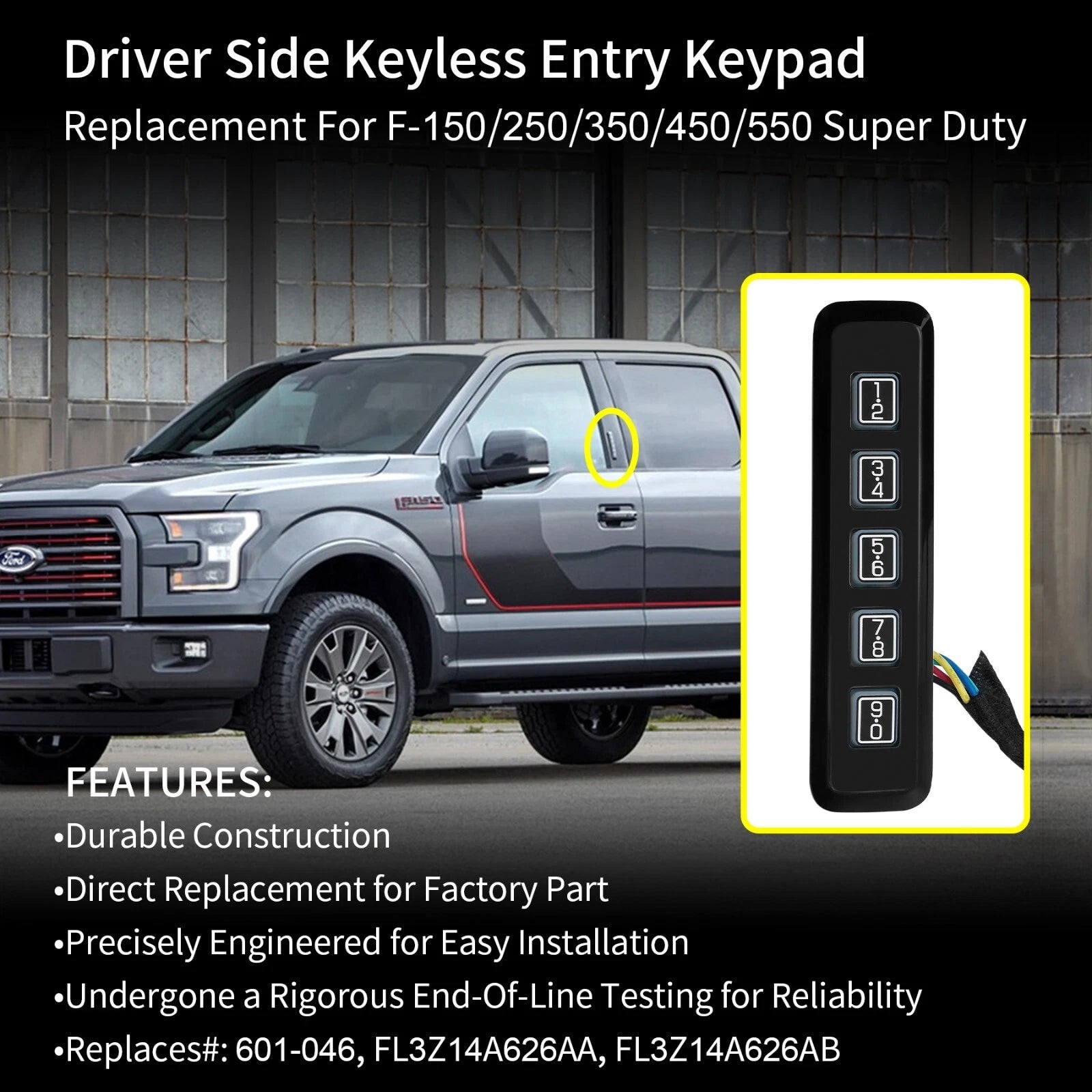 Keyless Entry Keypad for Ford F150 F250 F350 F450 F550 (2015–2020) FL3Z-14A626-AD