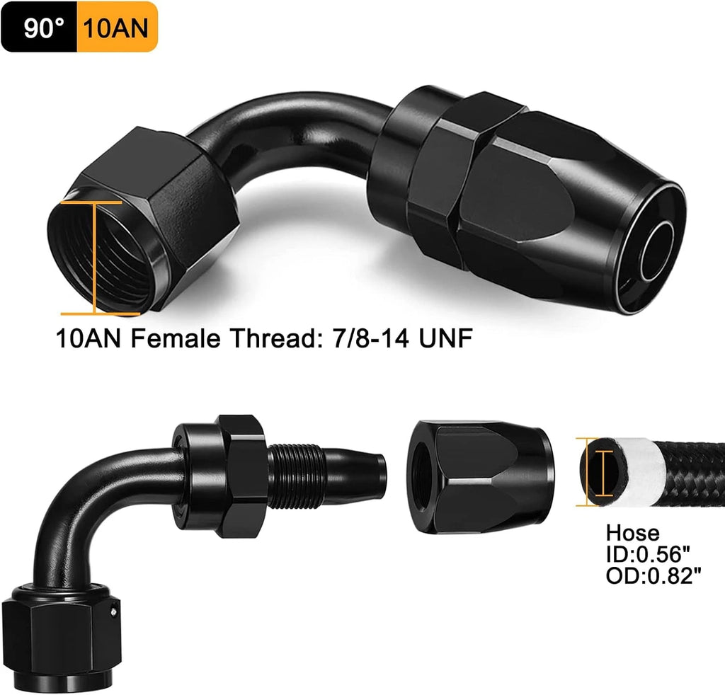 AN10 90° Swivel Hose End Connector for Standard CPE Fuel Hose (1PCS)