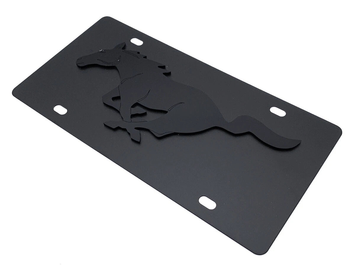 3D Premium Mustang Running Pony Emblem Black License Plate for Ford (2005–2024)