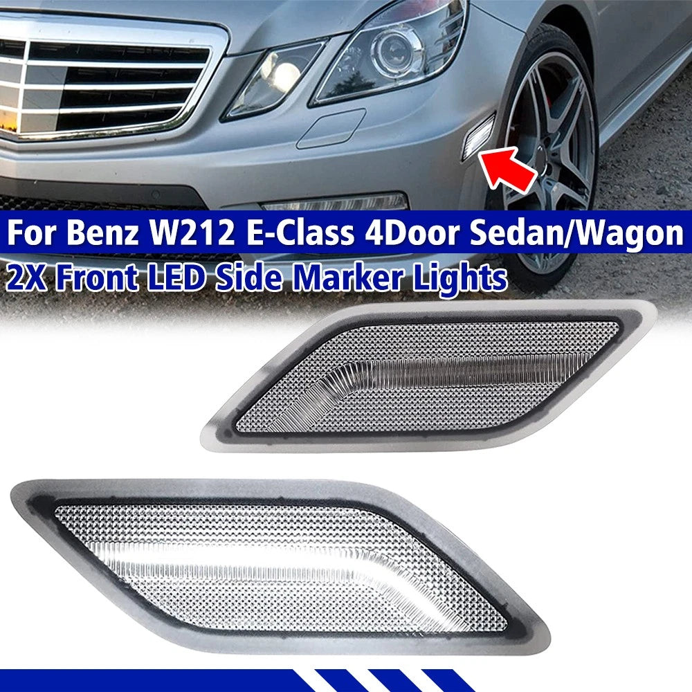 2X White LED Clear Side Marker Light for Mercedes Benz W212 Sedan Wagon (2010–2013)