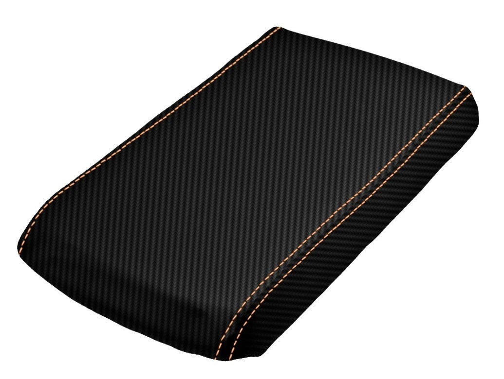 Console Lid Armrest Cover for Ford Ranger (1998–2004) Carbon Fiber Orange Stitch