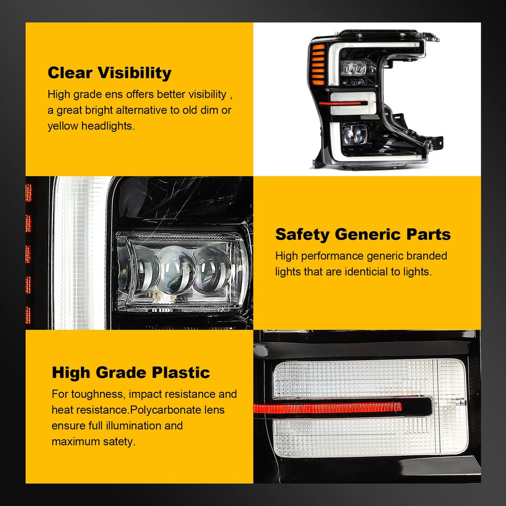Right Side Black Amber LED Headlight for Ford F250 F350 Super Duty