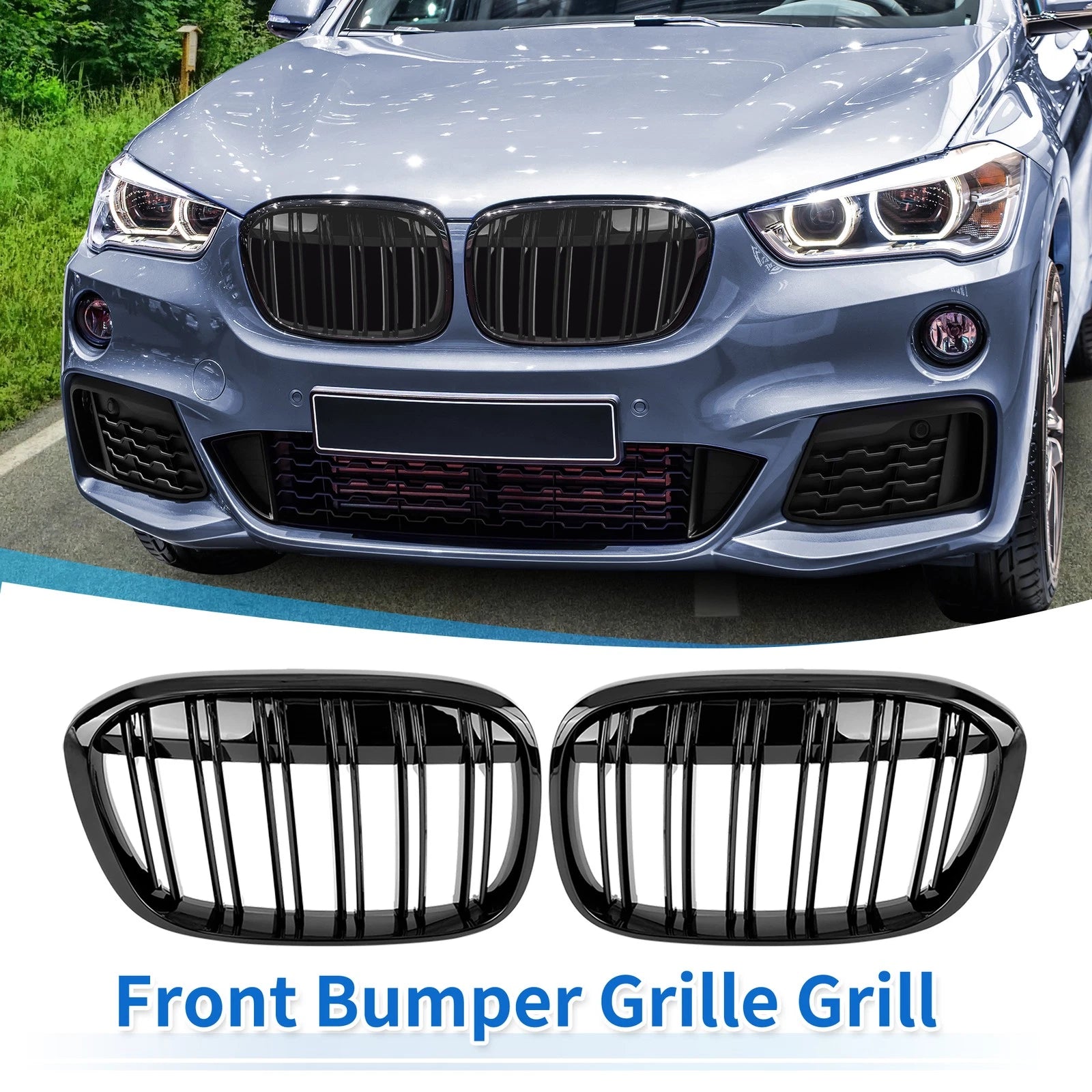 Glossy Black Kidney Grille for BMW X1 (2016–2017)