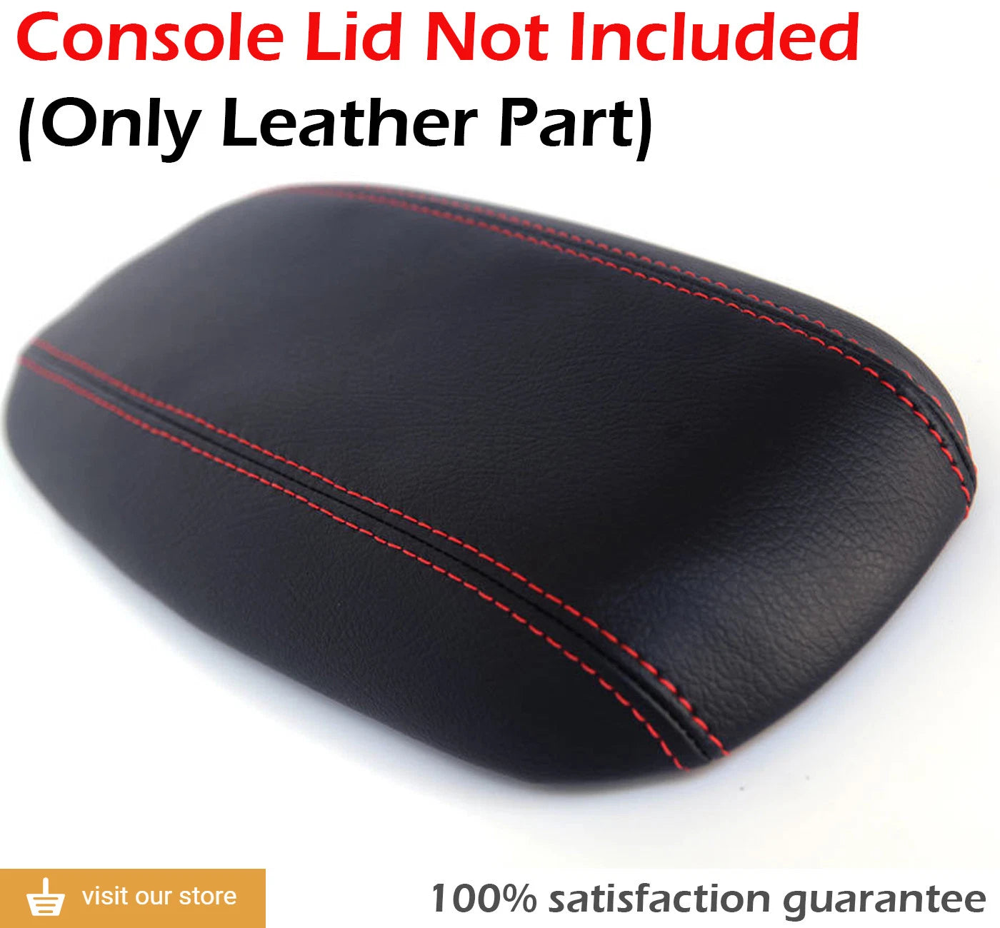Leather Synthetic Console Armrest Cover for Ford Mustang (1994–2004) Black Red Stitch