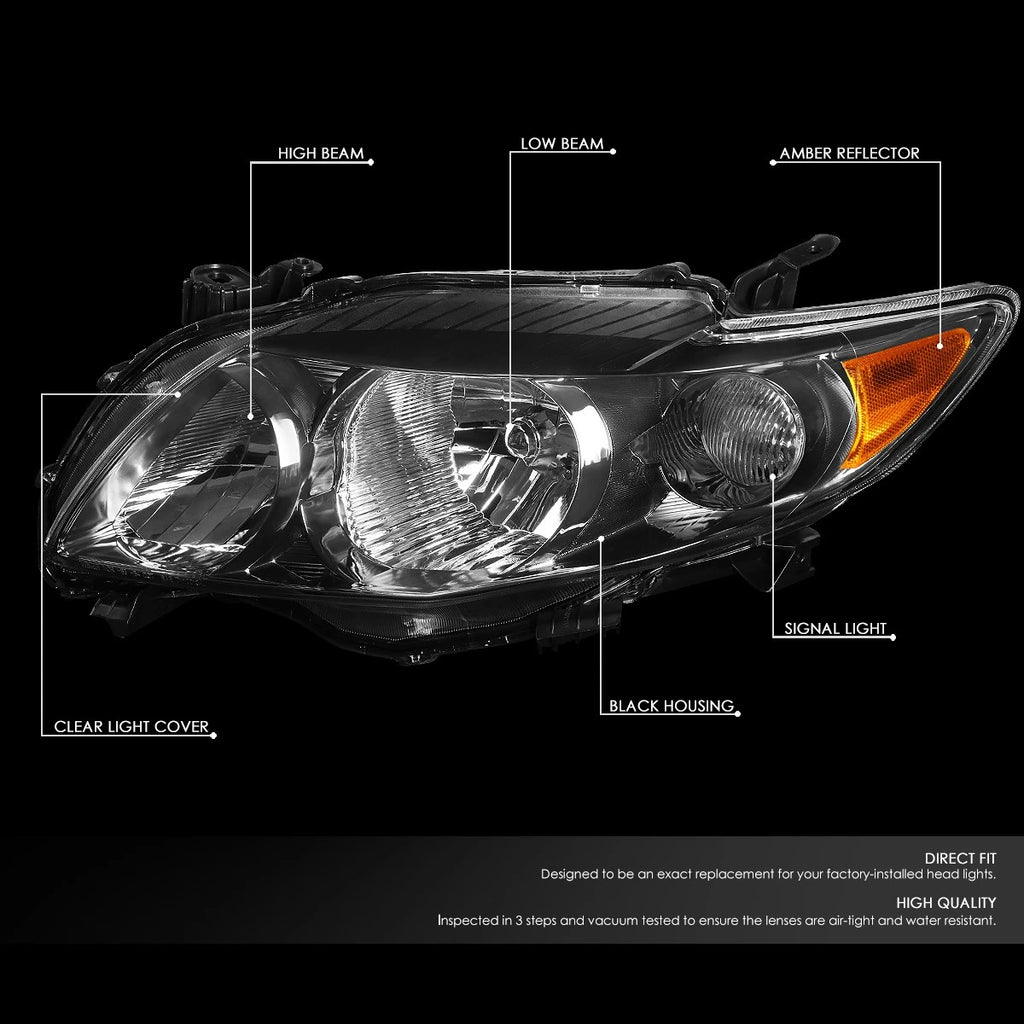 Pair of Black Housing Amber Corner Headlights for Toyota Corolla (2009–2010)