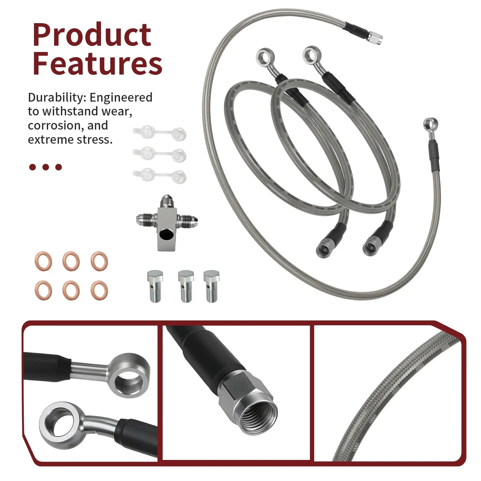 3 x Front Brake Hose Lines Kit for Suzuki Quadsport Z400 LTZ400 LTZ400Z (2003–2008)
