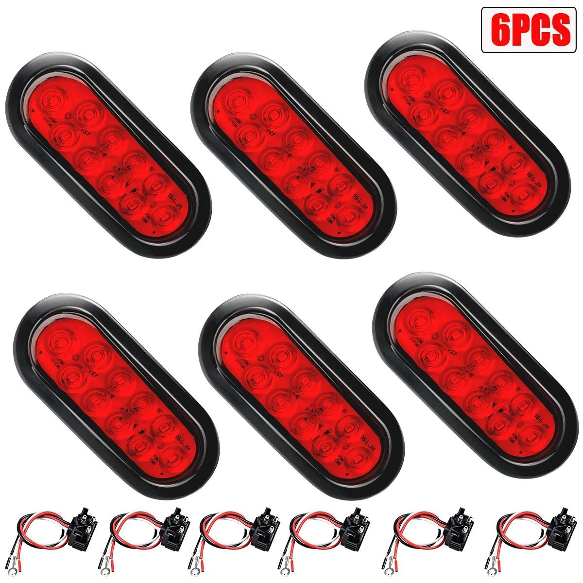10Pc 6" Oval 10LED Trailer Truck Brake Stop Turn Tail Lights for Trucks