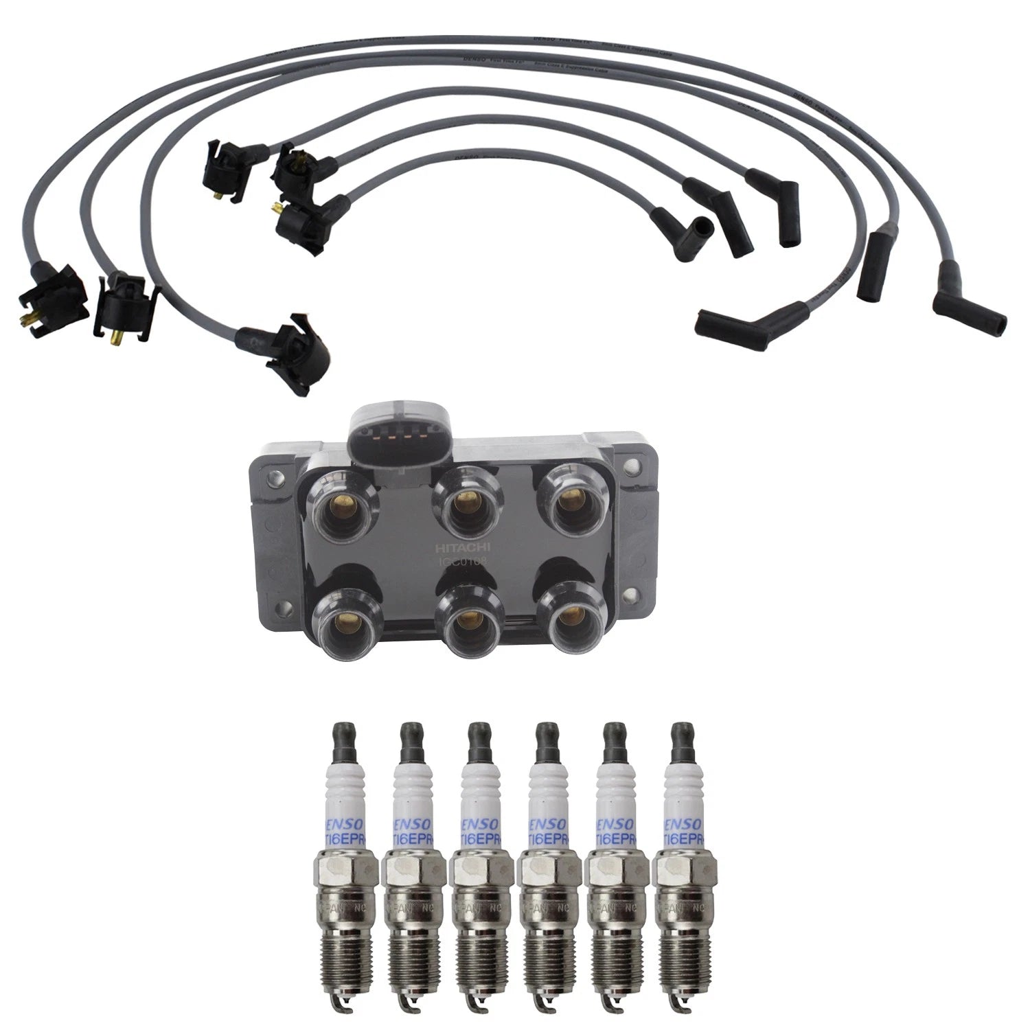 Set of 6 Hitachi Ignition Coils & Denso Iridium Spark Plugs for Mustang V6