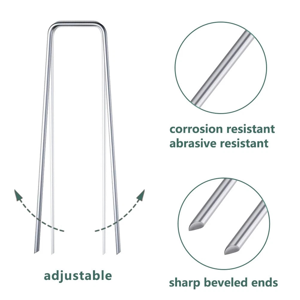 Set of 100 Galvanized Landscape Staples for Garden Use (6")
