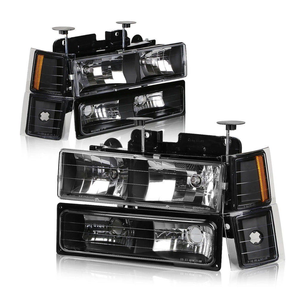 Pair of Black Headlight Amber Lamps for Chevy C10 C/K (1994–1999)