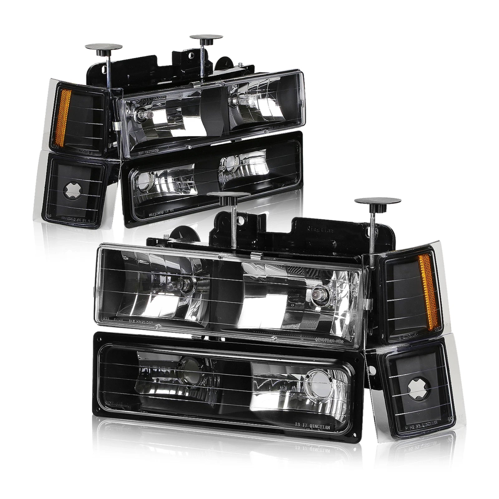 Pair of Black Headlight Amber Lamps for Chevy C10 C/K (1994–1999)