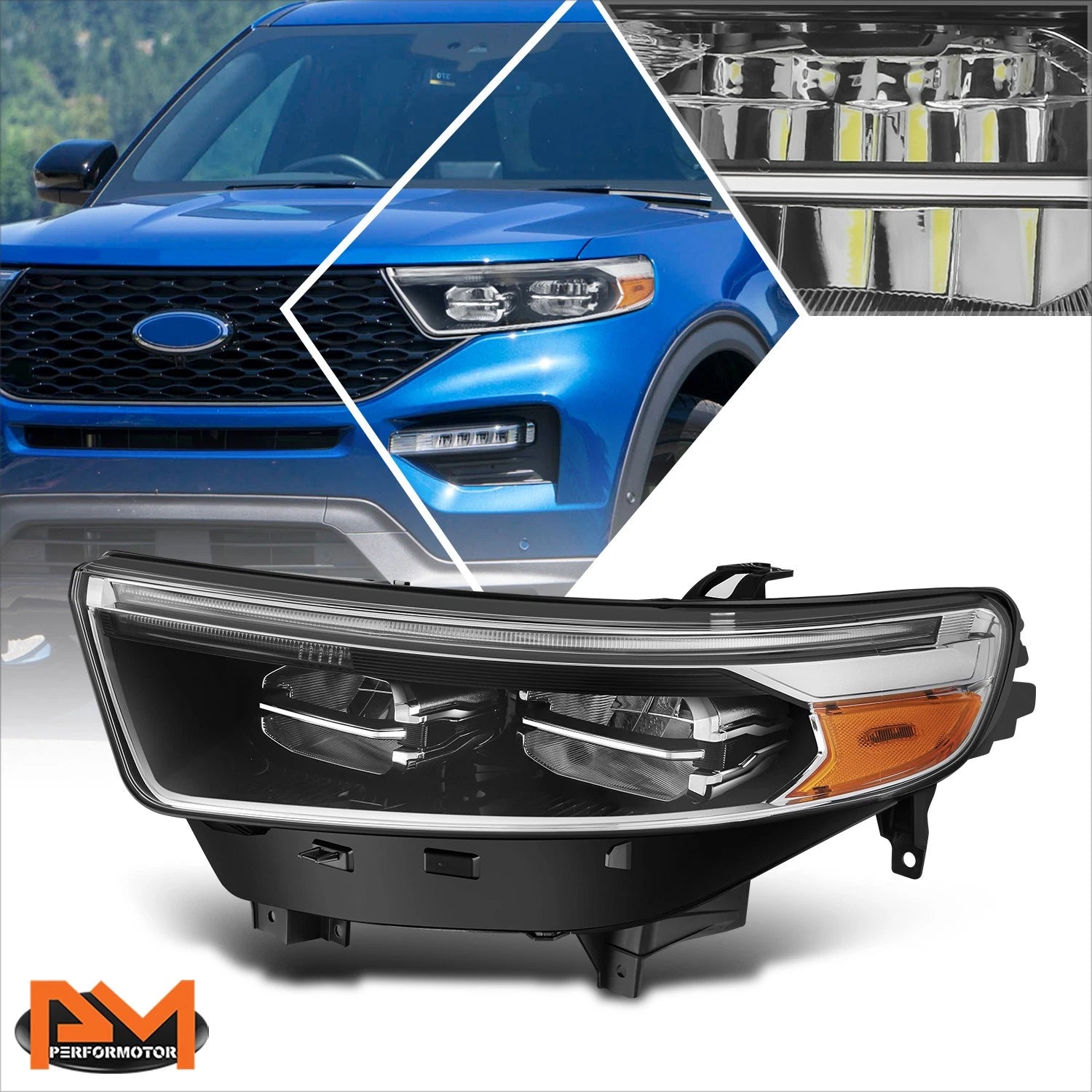 Left Side Headlight Lamp for Ford Explorer (2020–2024) - Black Housing, Clear Lens