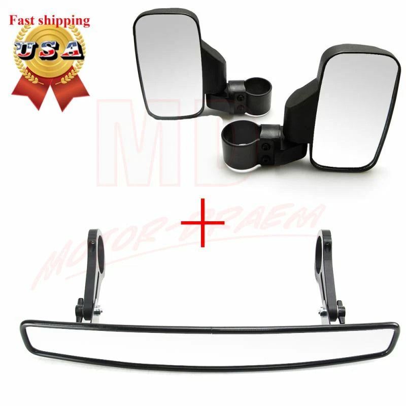 1.75" Side Mirrors + Wide Rear View Mirror for Polaris RZR S 800 900 XP1000