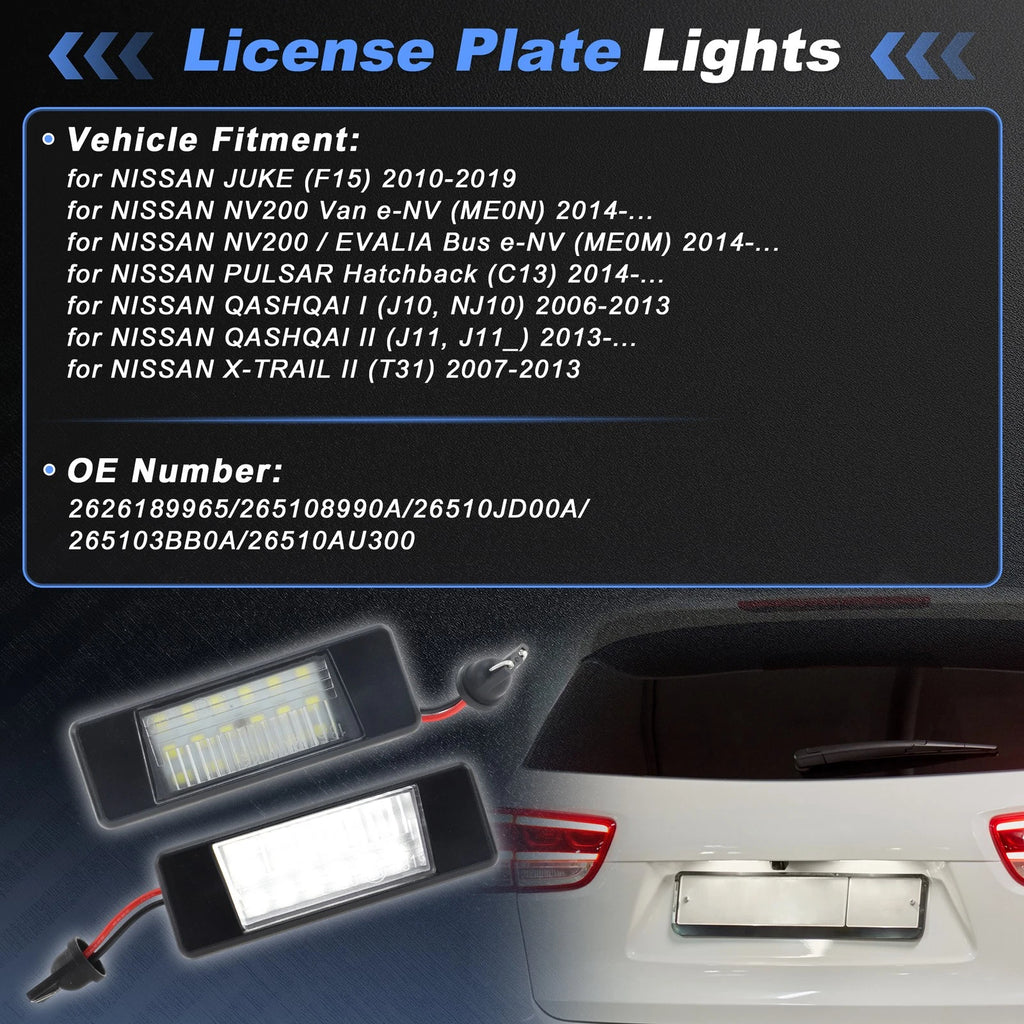 2X LED License Plate Light for Nissan Juke (F15) (2010–2019) No.2626189965