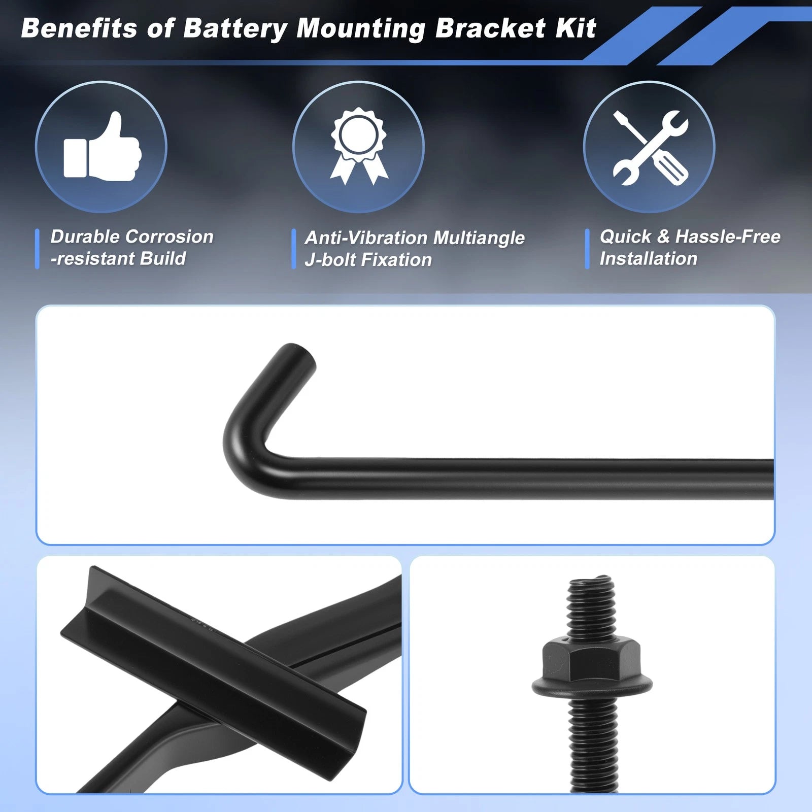 Battery Hold Down w/ 304 Stainless Steel J Bolt for Toyota Sienna (2004–2020)