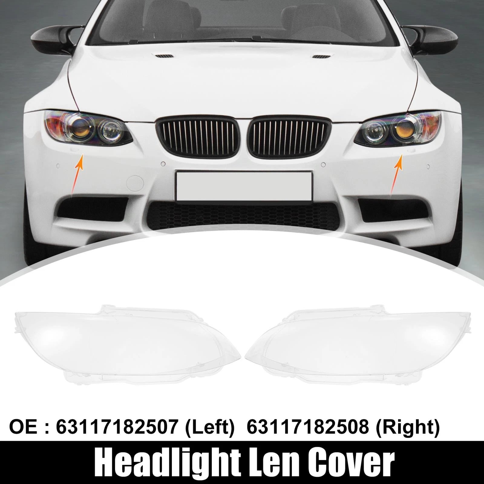 1 Pair Headlight Lens Cover for BMW M3 (2008–2013) 63117182517