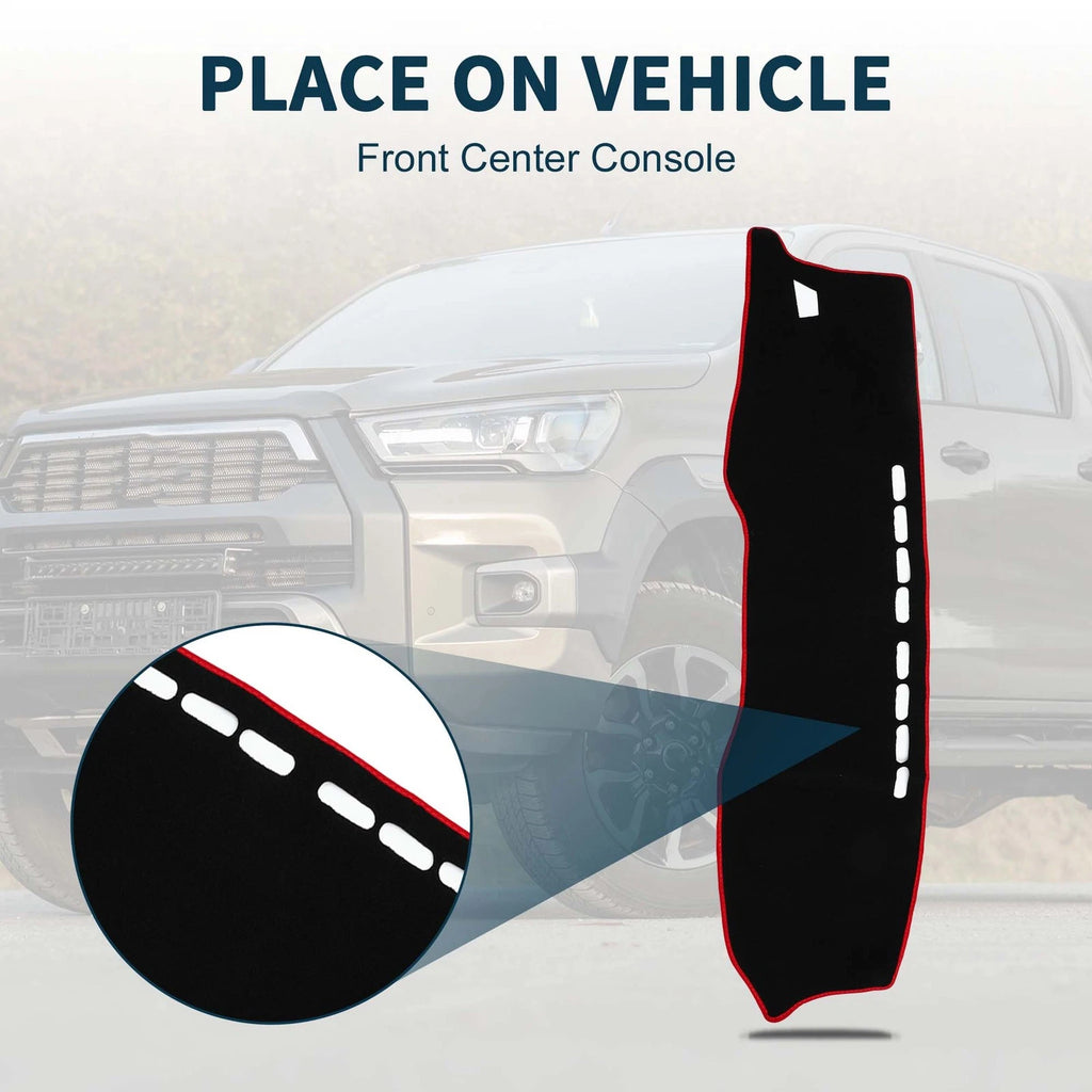 Dashboard Cover Mat for Toyota Hilux (2017–2020) with Sticker Black Red