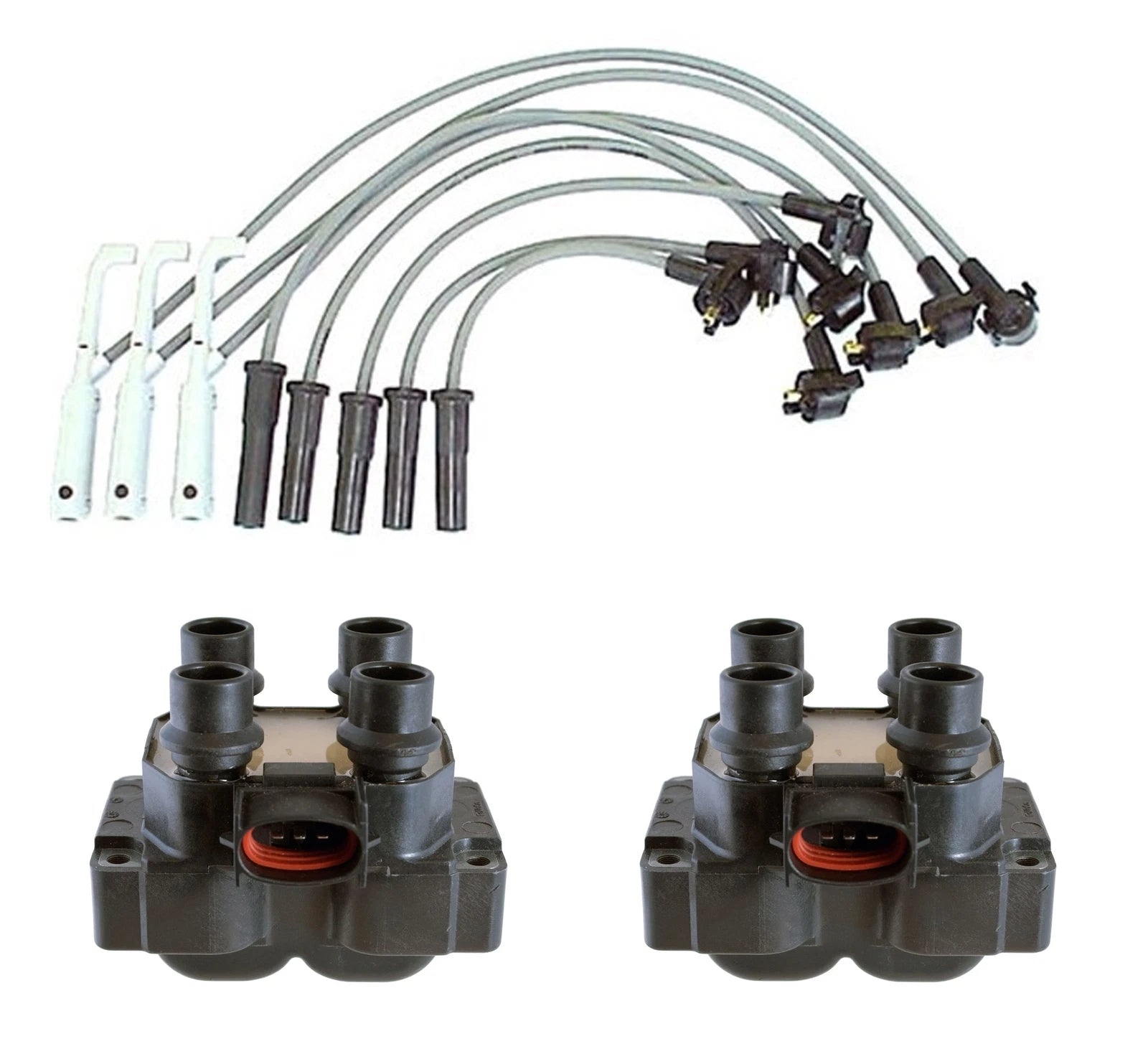 2X Ignition Coils & Spark Plug Wire Set 8mm for Ford Mazda 2.3L 2.5L L4
