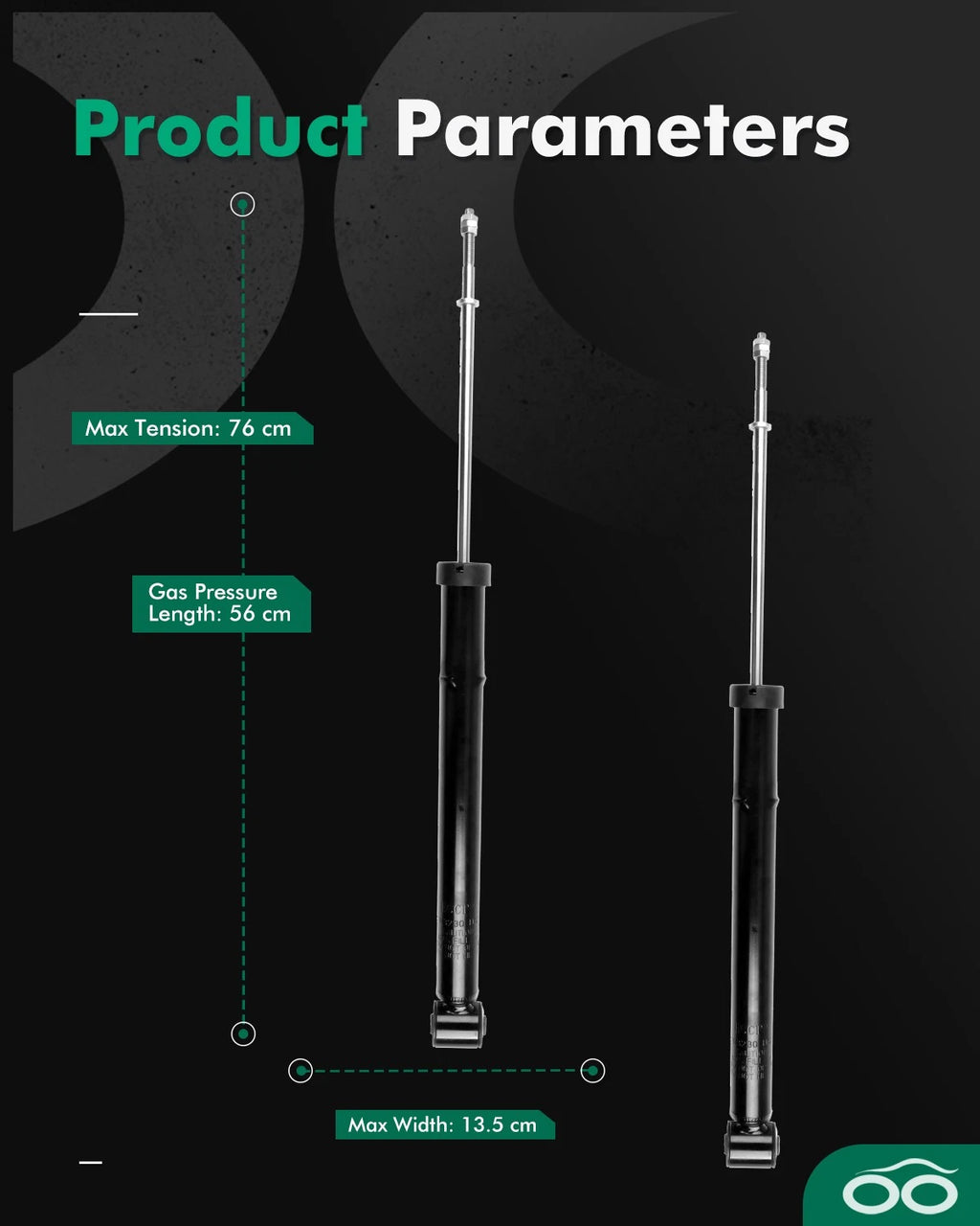 Rear Struts Shocks Set of 2 for VW Cabrio (1995–2002), Corrado (1990–1992), Golf (1985–1999), Jetta (1985–1999)