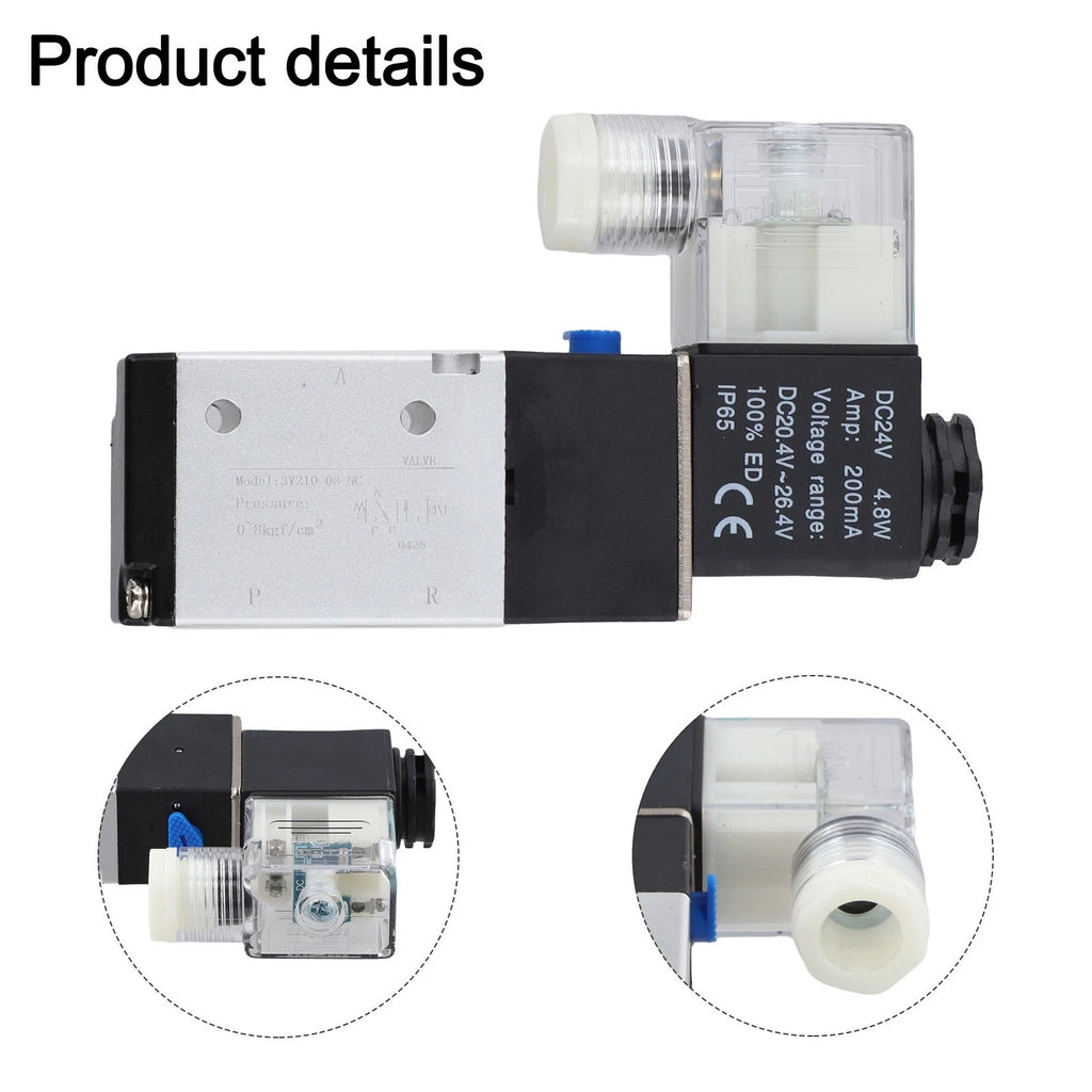 3-Way 2-Position Solenoid Valve for DC24V Pneumatic Systems (BSPT 1/4")