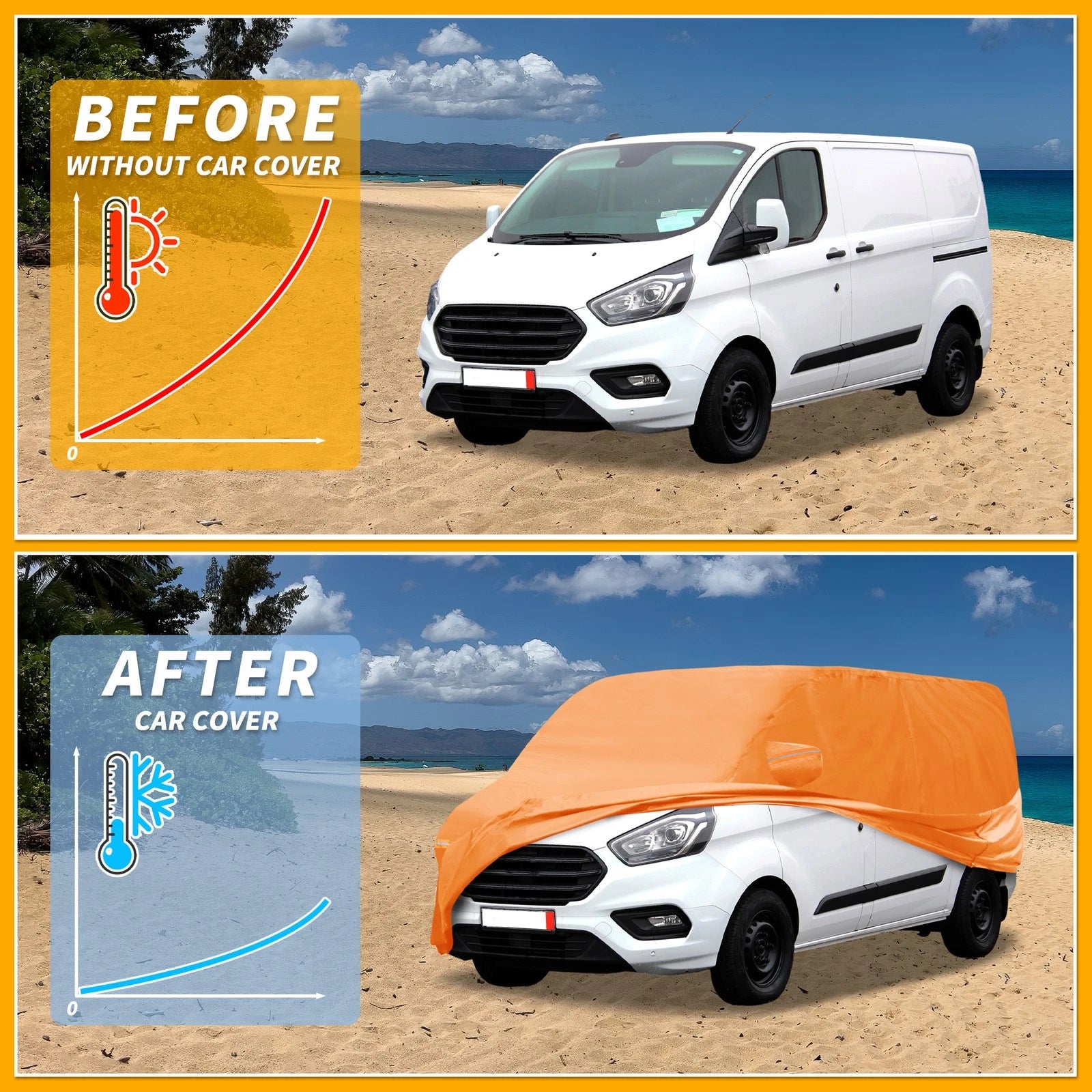 Car Cover Waterproof All Weather for Ford Transit (2014–2023) 210D-PU Zipper