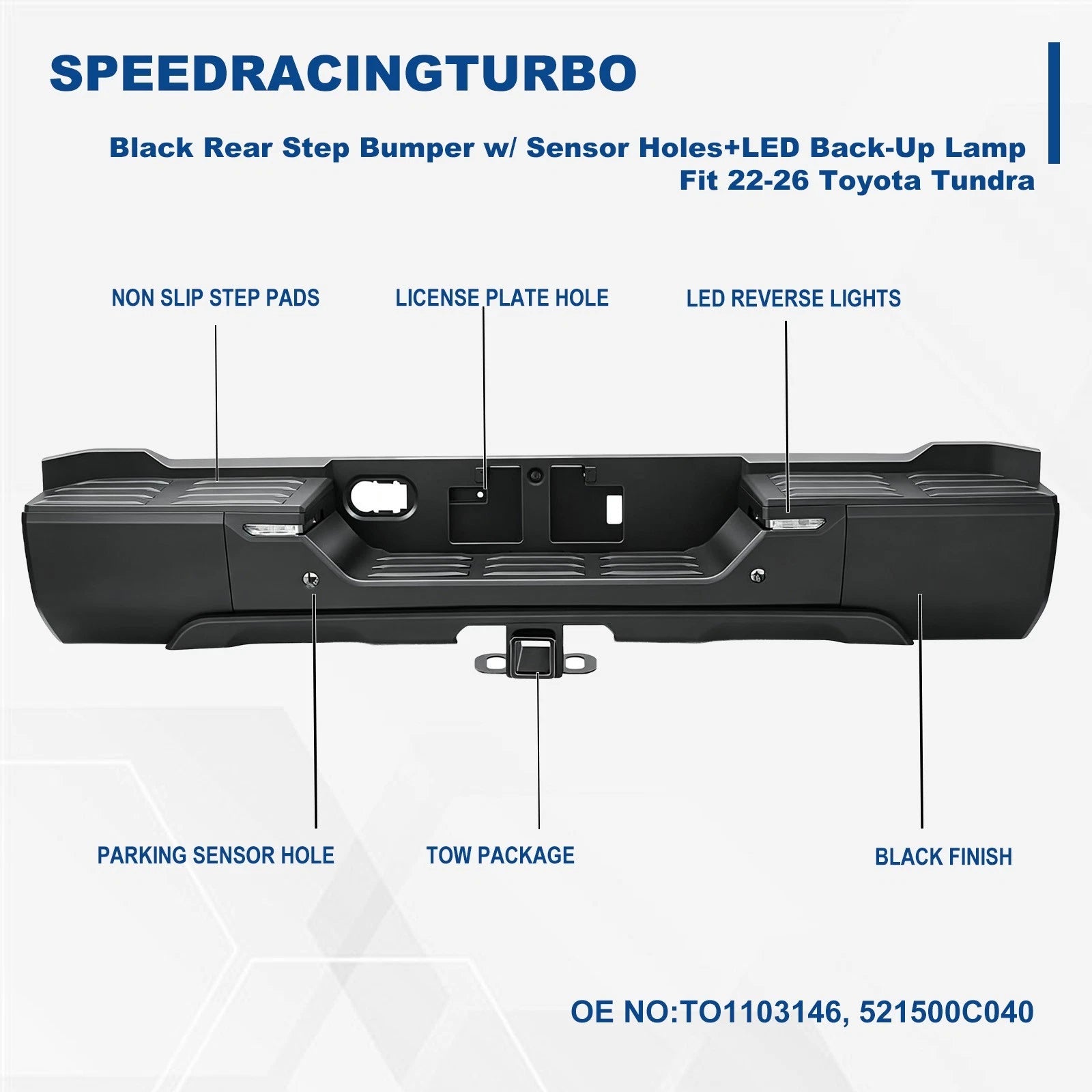 Rear Step Bumper with Sensor Holes & LED for Toyota Tundra (2022–2026)