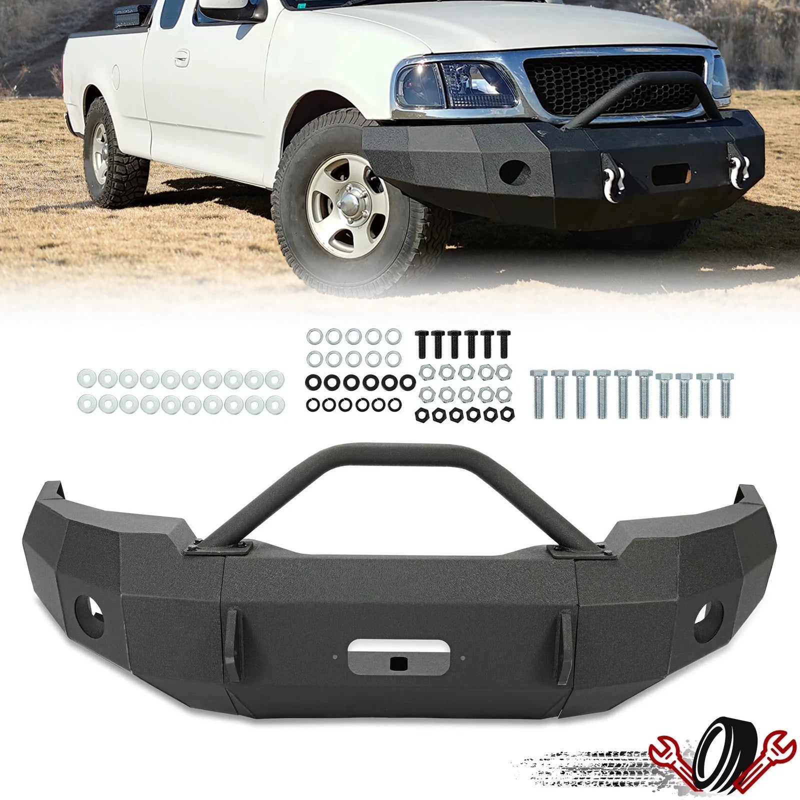 Black Steel Front Bumper with Push Bar for Ford F-150 (1997–2003)