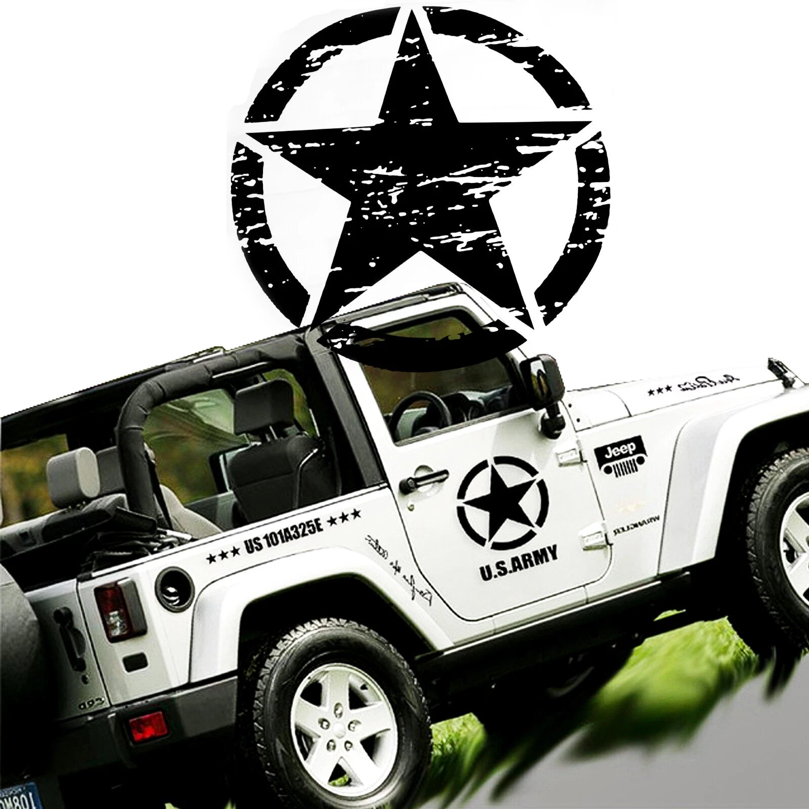 Army Star Distressed Vinyl Decal for Jeep Wrangler (2011–2020)