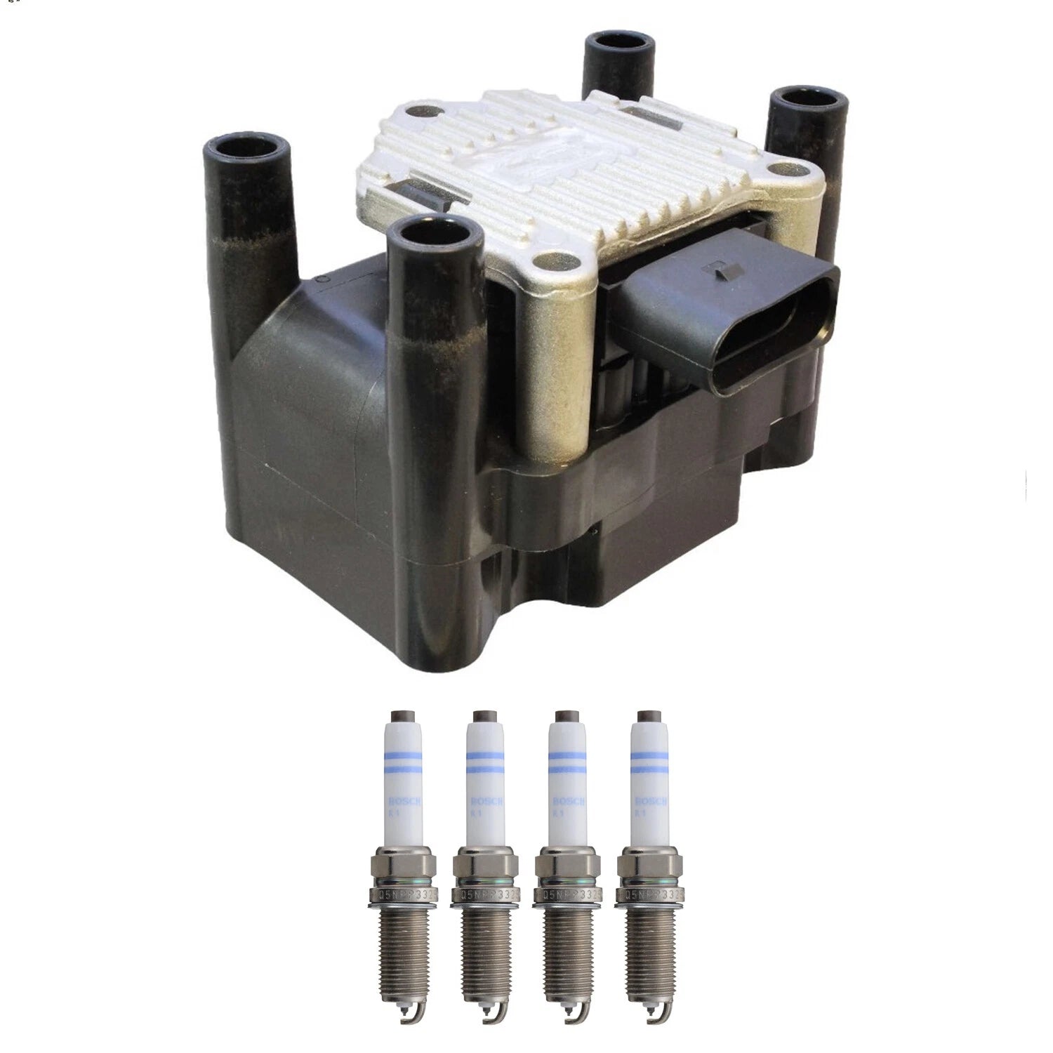 Ignition Coil & Spark Plug Kit for Audi A3, VW Golf L4 (OE, 4 pcs)