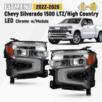Set of 2 LED Headlights for Chevy Silverado 1500 LTZ (2022–2026) Chrome w/DRL