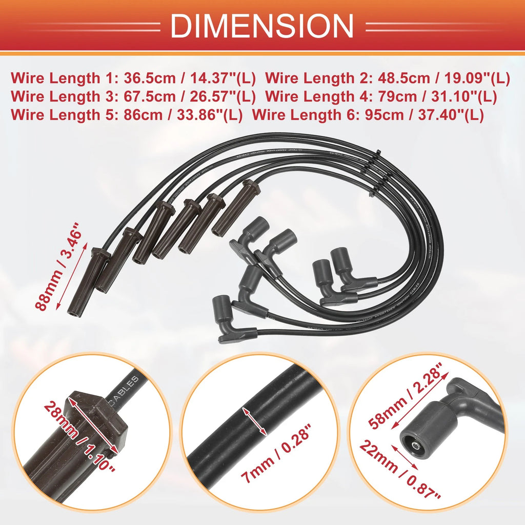 6X Spark Plug Wire Ignition Coil Cable No.12635741 for Buick Lucerne (2006–2011)