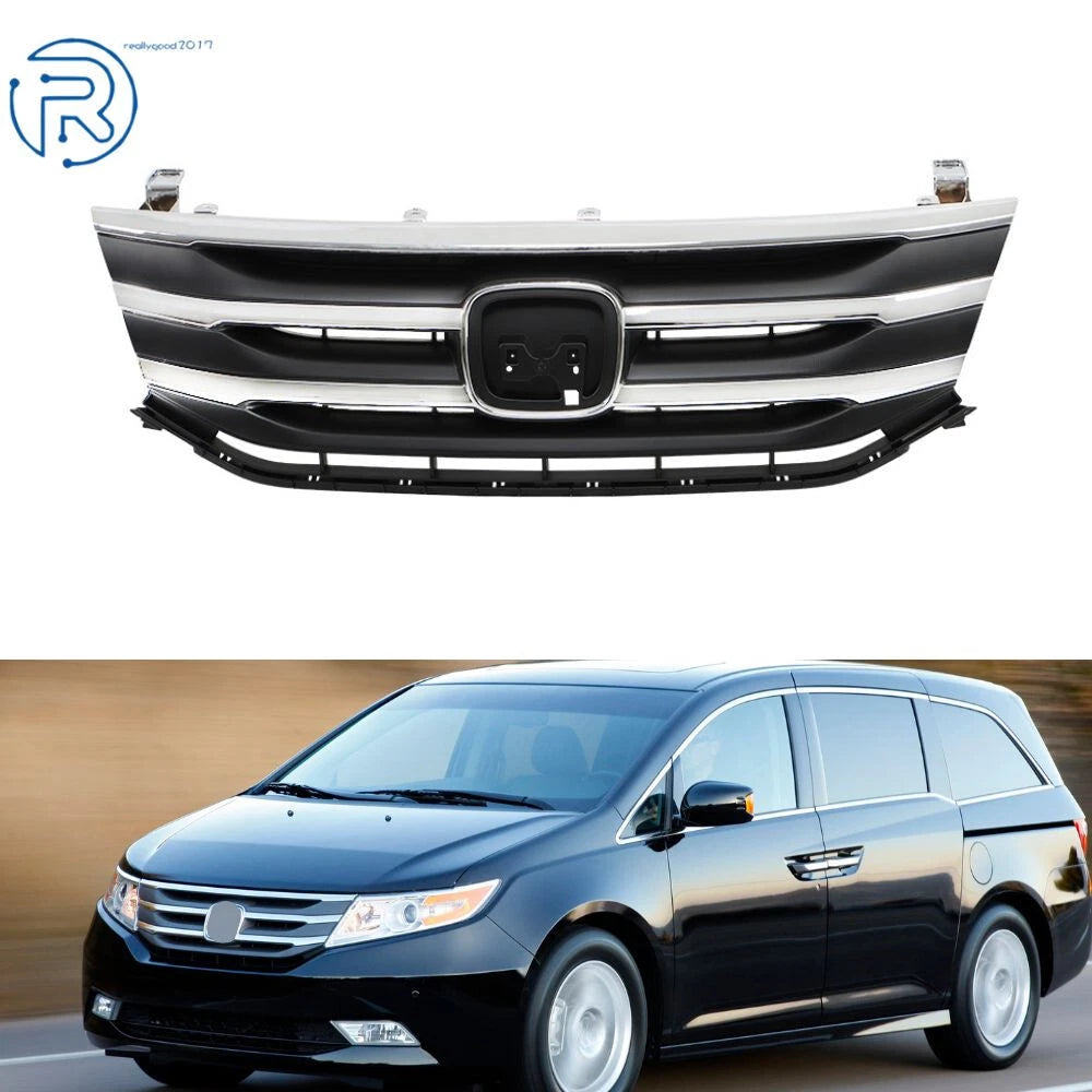 Front Upper Grill for Honda Odyssey (2011–2013) Black with Chrome Trim