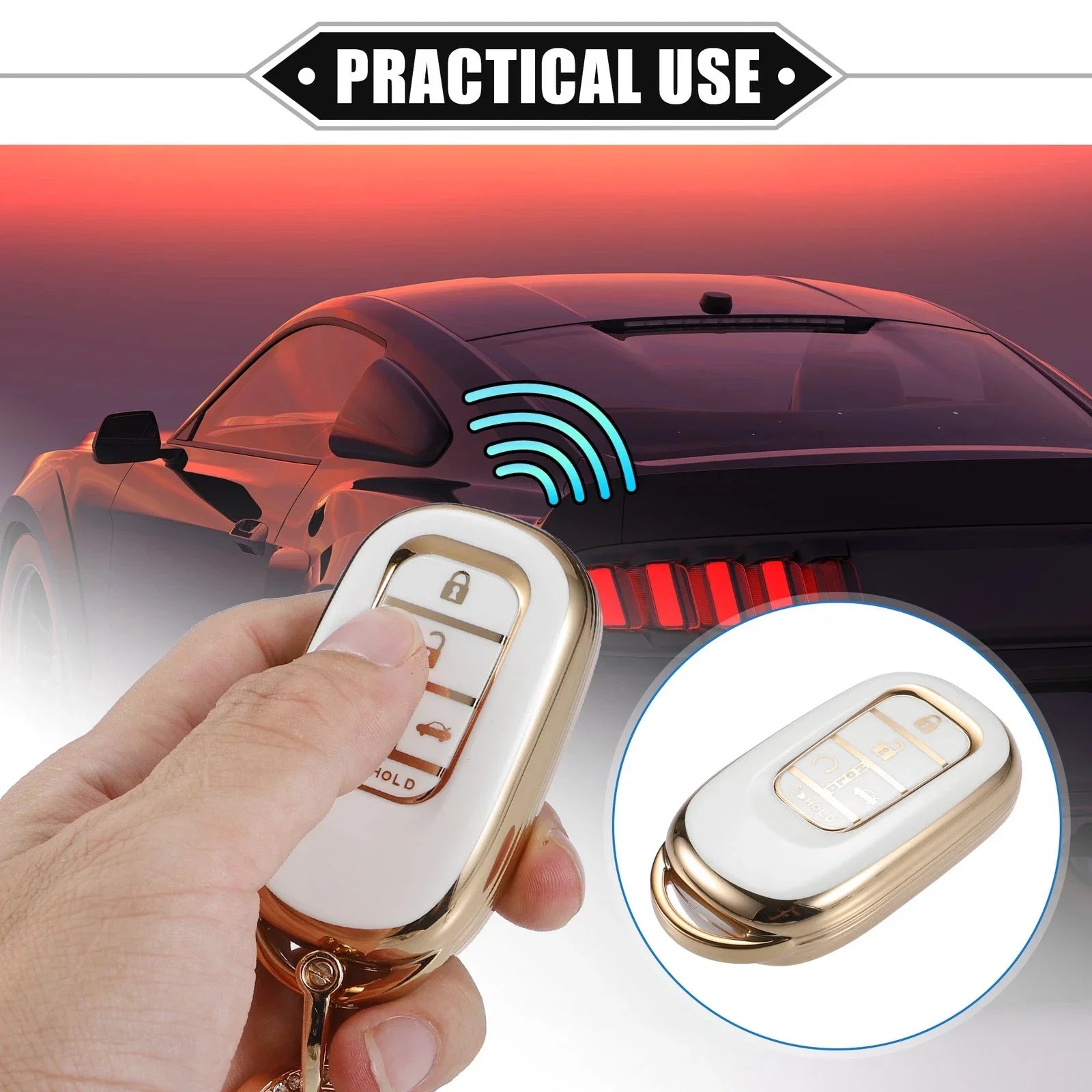 5 x Button Key Fob Shell Covers with Keychain Set for Honda Accord Civic