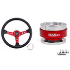 345mm Deep Dished Red Racing Steering Wheel with Quick Release Adapter Kit