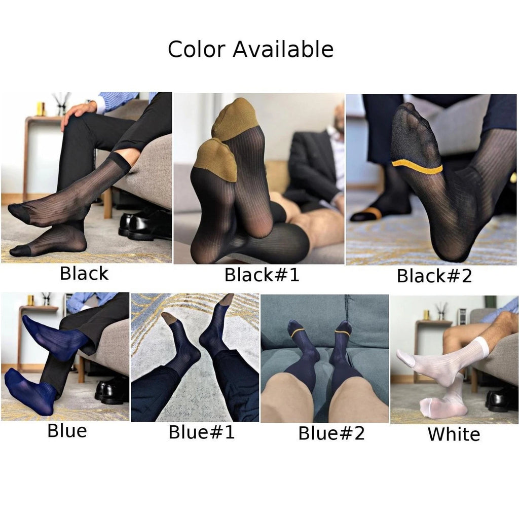 Set of 4 Sheer Stripe Socks for Men - Breathable Office Stockings