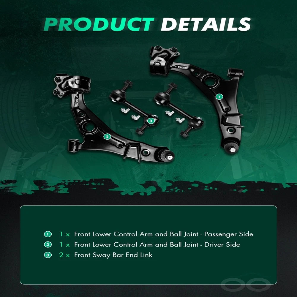 Set of 2 Control Arm & Ball Joint Assembly, 2 Sway Bar for Lincoln MKX (2007–2014)