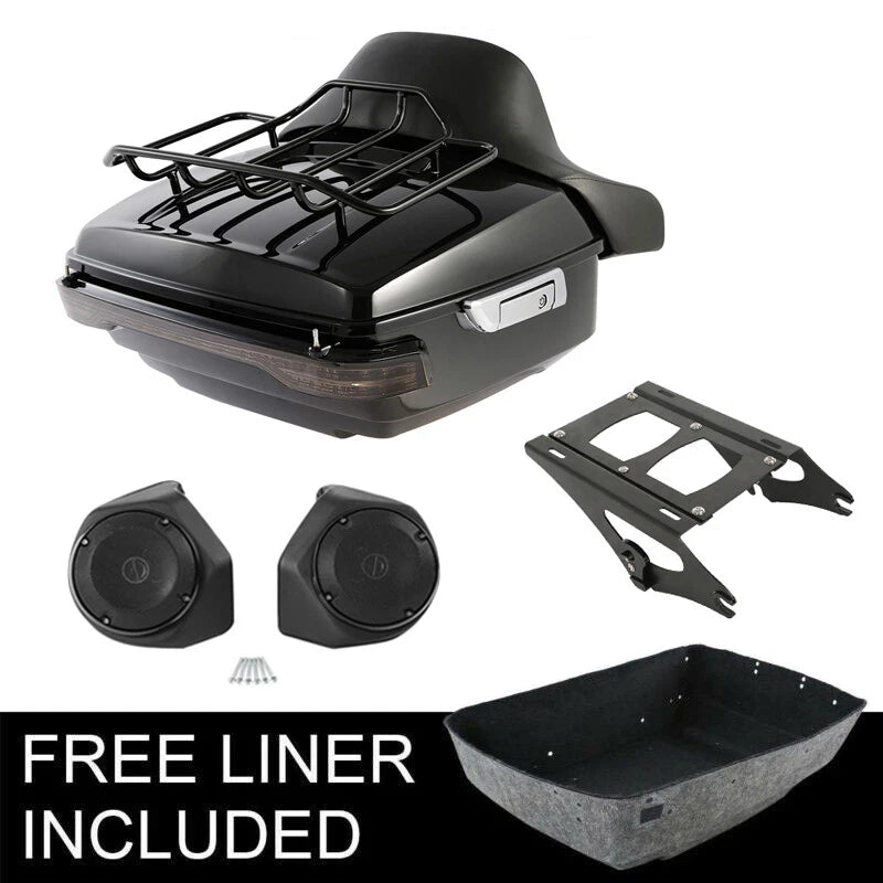 2X King Trunk Backrest LED Smoked Light Speakers for Harley Touring (2014–2026)