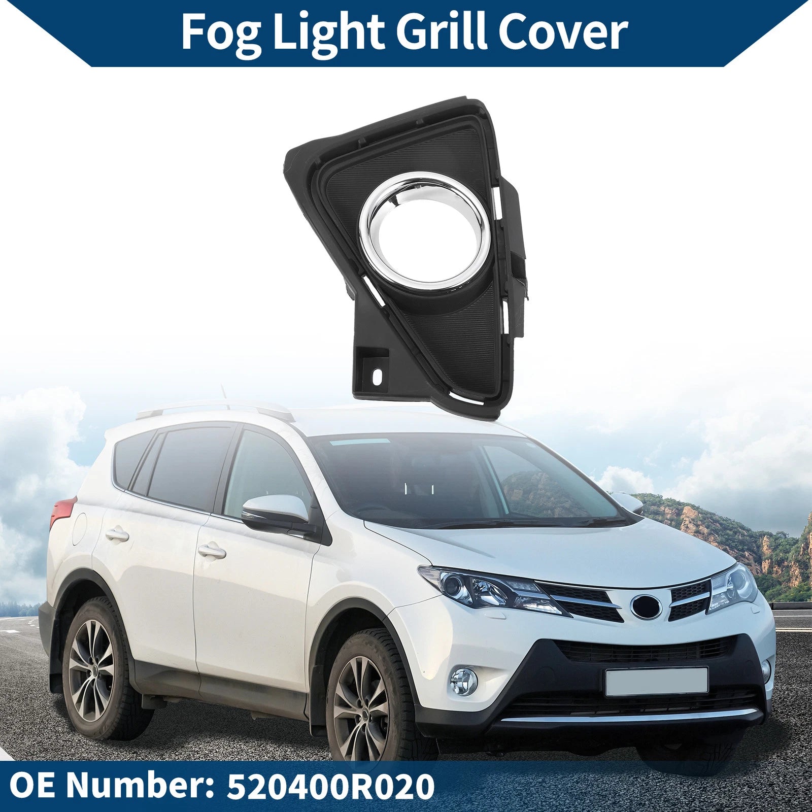 1 Pc Fog Light Grill for Toyota RAV4 (2016–2018) No. 520400R020 Black