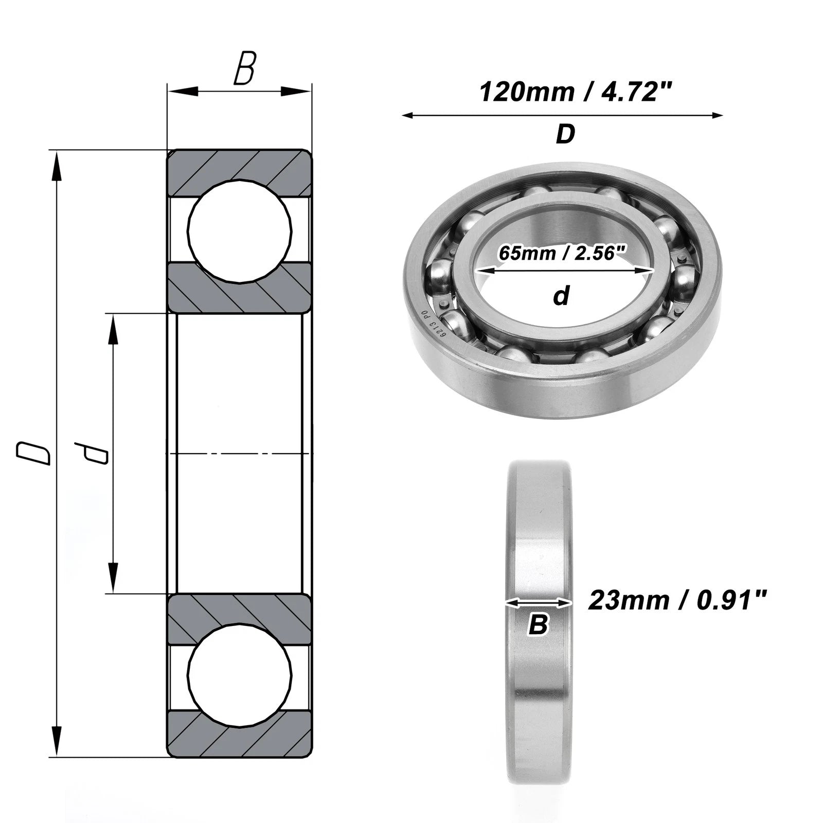 Deep Groove Ball Bearing 6213 for Scooter Skateboard Wheel (P0 65x120x23mm)