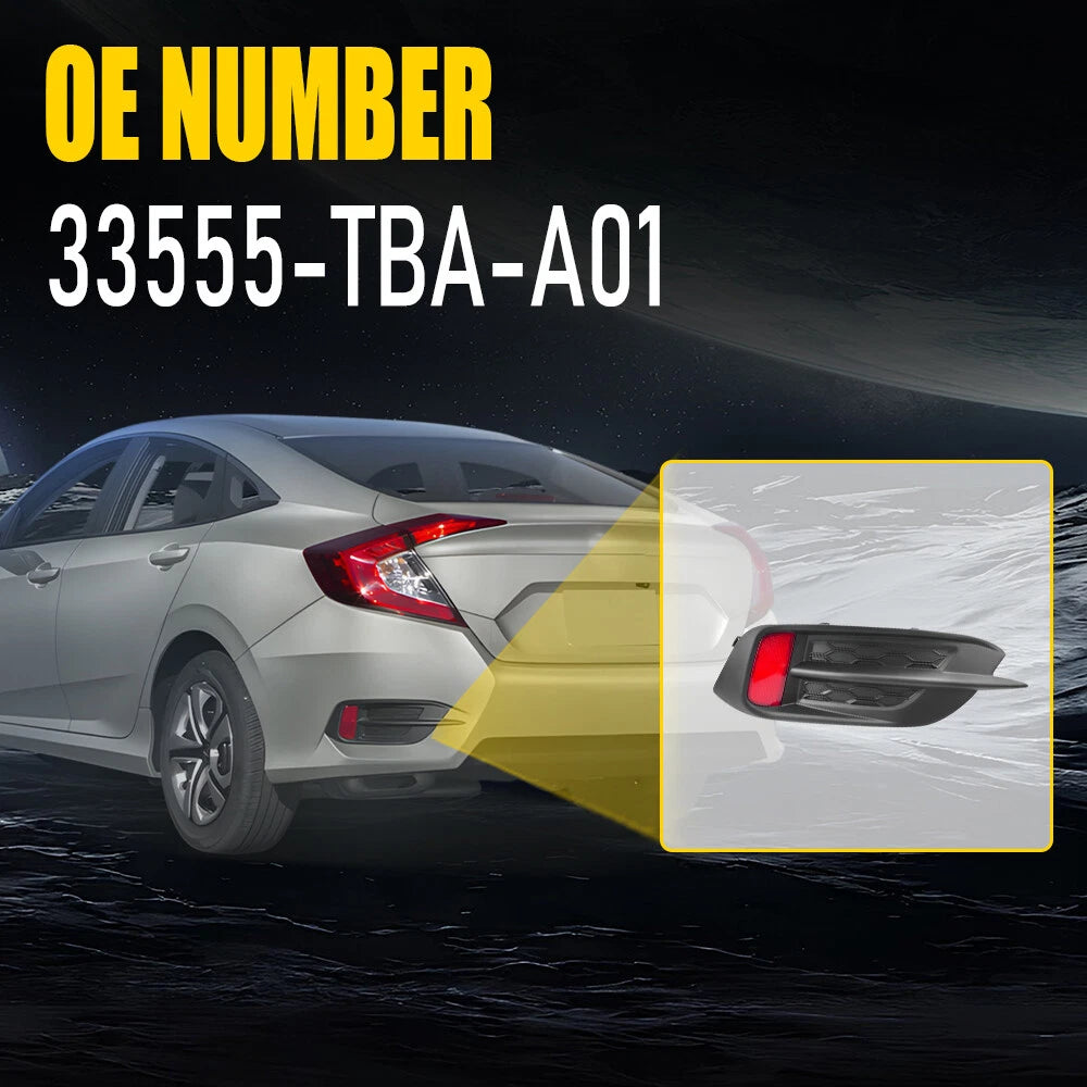 Rear LH Bumper Reflector with Molding for Honda Civic Sedan/Coupe (2016–2020)