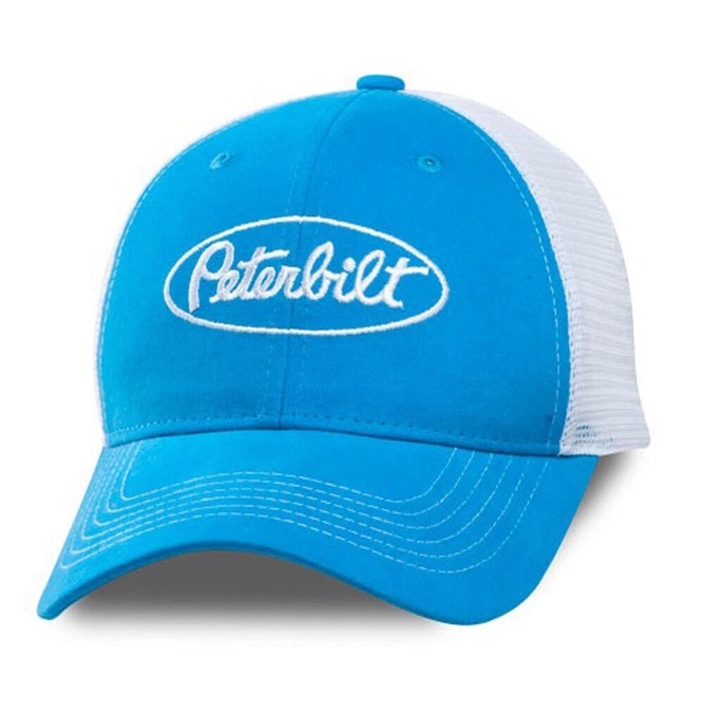 Sueded Mesh Cap for Peterbilt Motors Trucks (Marine Blue & White)