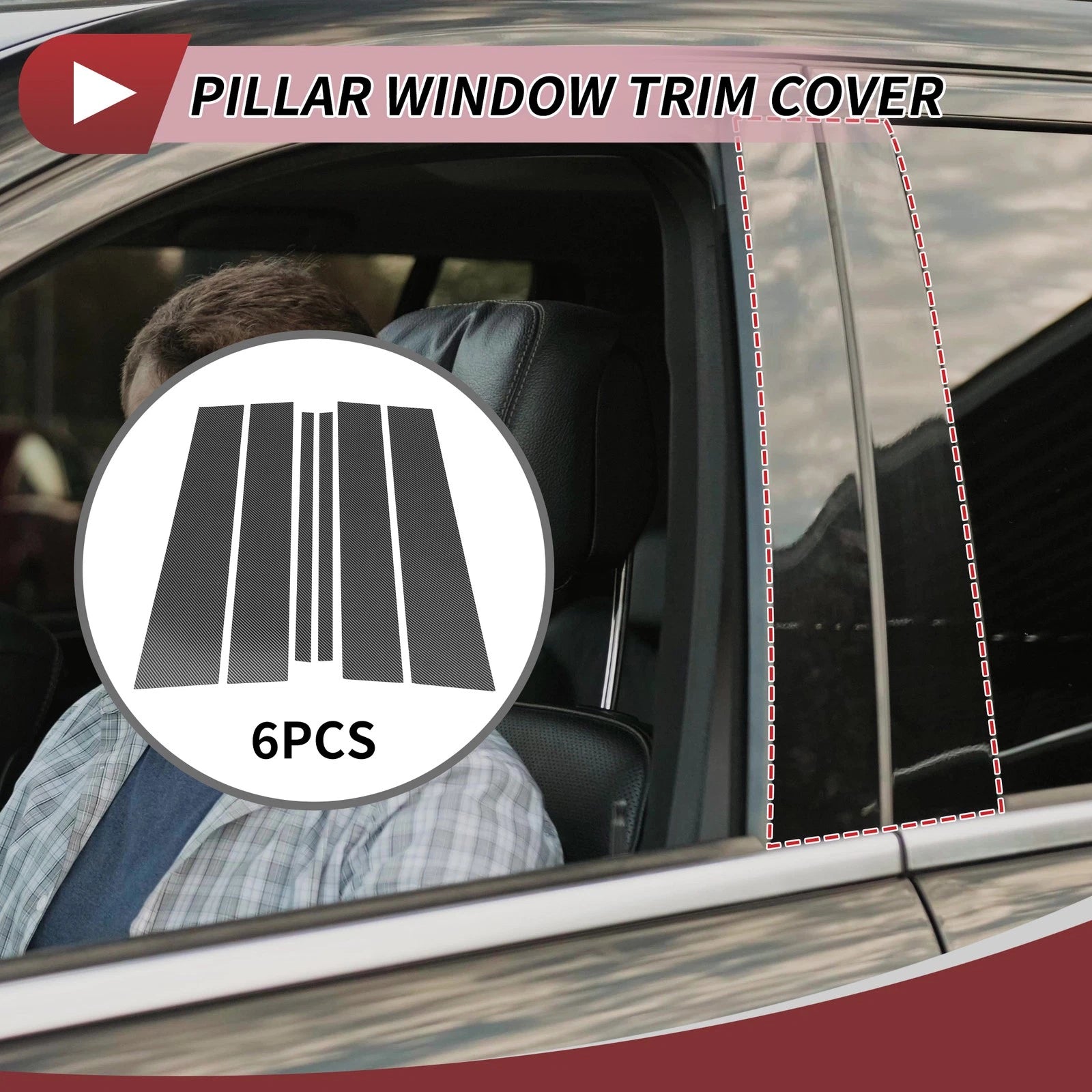 6 Pcs Door Pillar Window Trim for Nissan Armada (2004–2015) Carbon Fiber Black