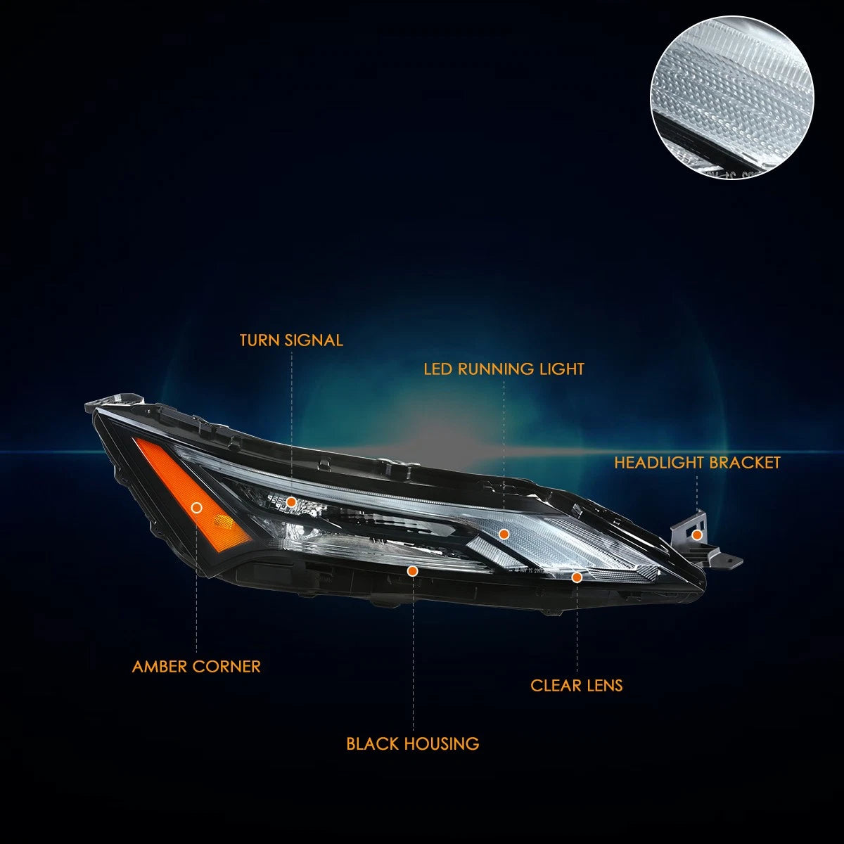 Right Side LED DRL Headlight for Nissan Rogue (2021–2024) Black Housing