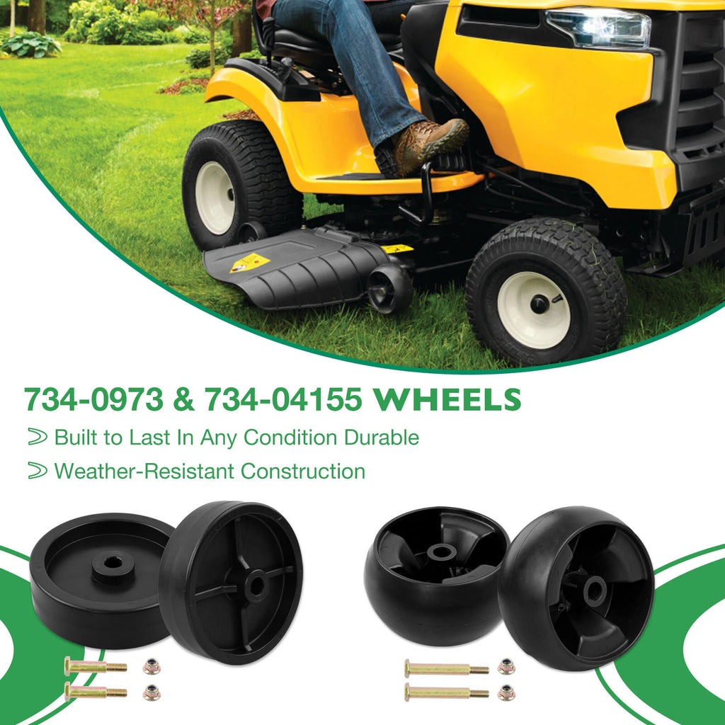 4X Lawn Mower Deck Roller Wheel Kit for Cub Cadet Craftsman (734-0973, 734-04155)