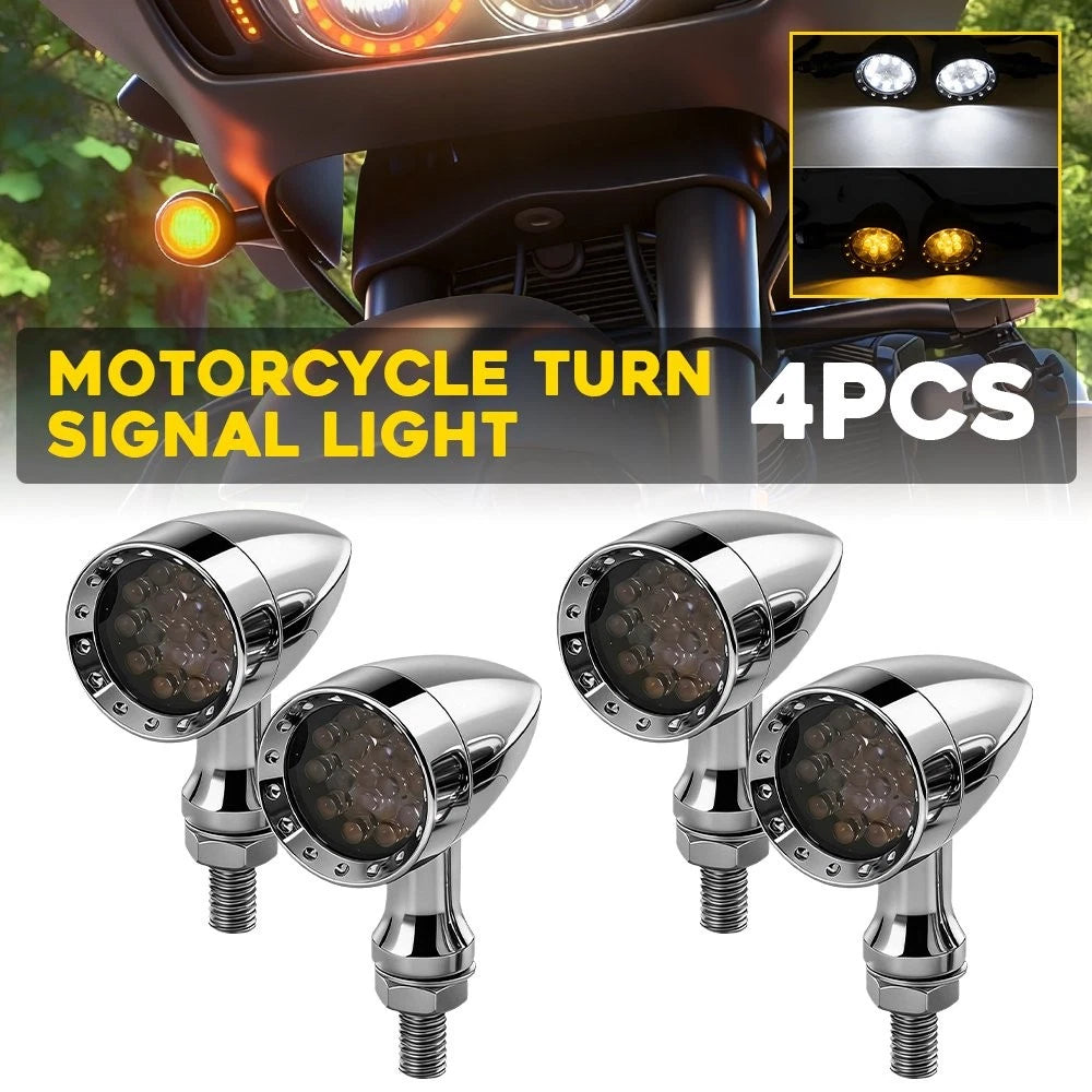 4Pcs LED Bullet Turn Signals DRL Light Chrome for Yamaha Road Star XV 1600 (2000–2008)