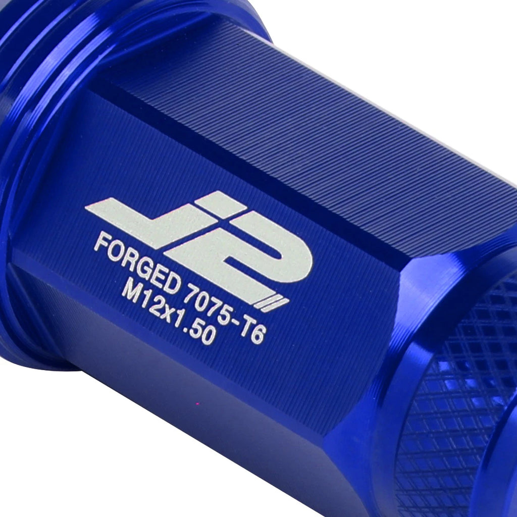 20 Pcs J2 7075 Forged Aluminum M12x1.5 Knurled Lug Nut Kit + Adapter Blue