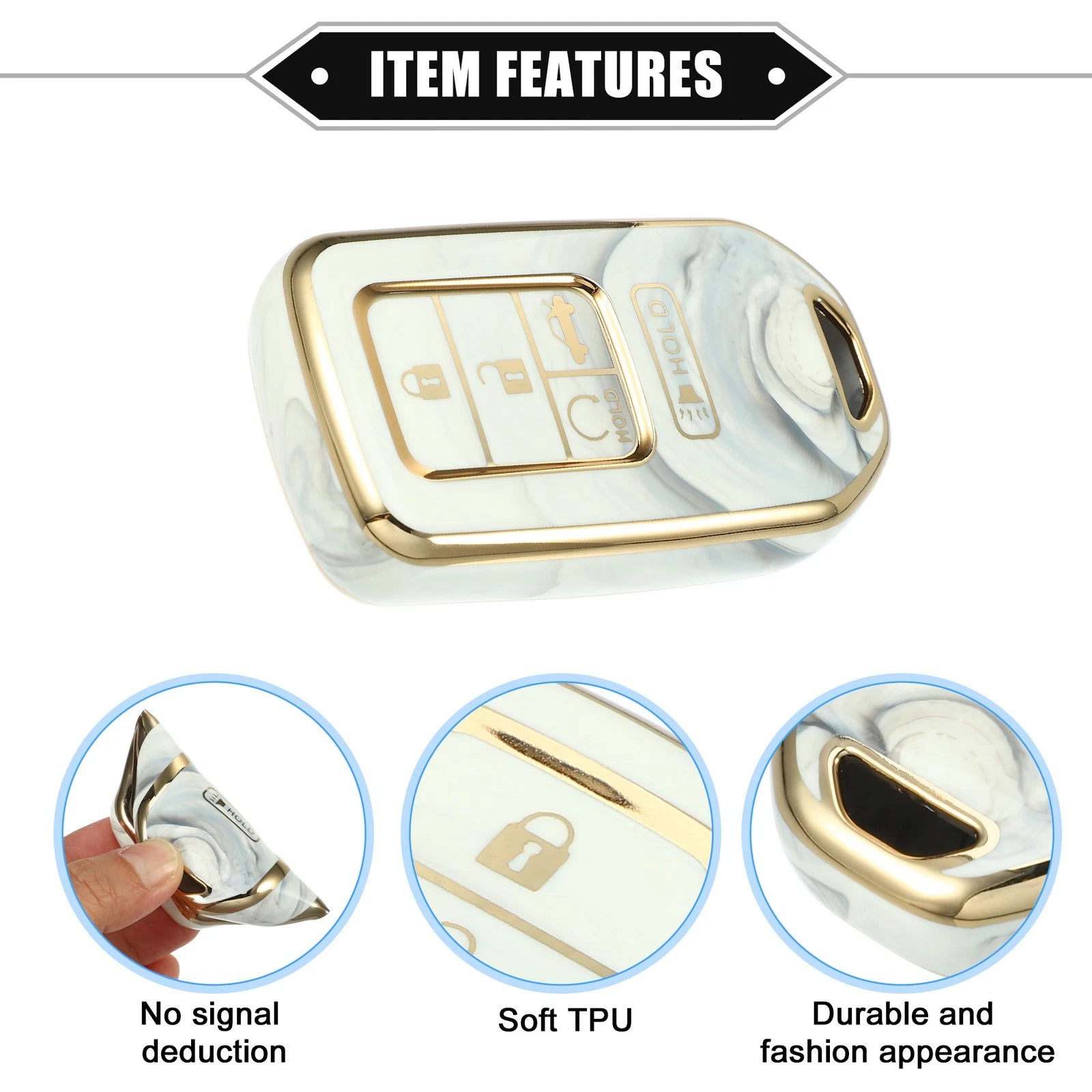 Key Fob Cover for Honda Accord (2018–2023) 5 Button TPU Gray Porcelain Pattern